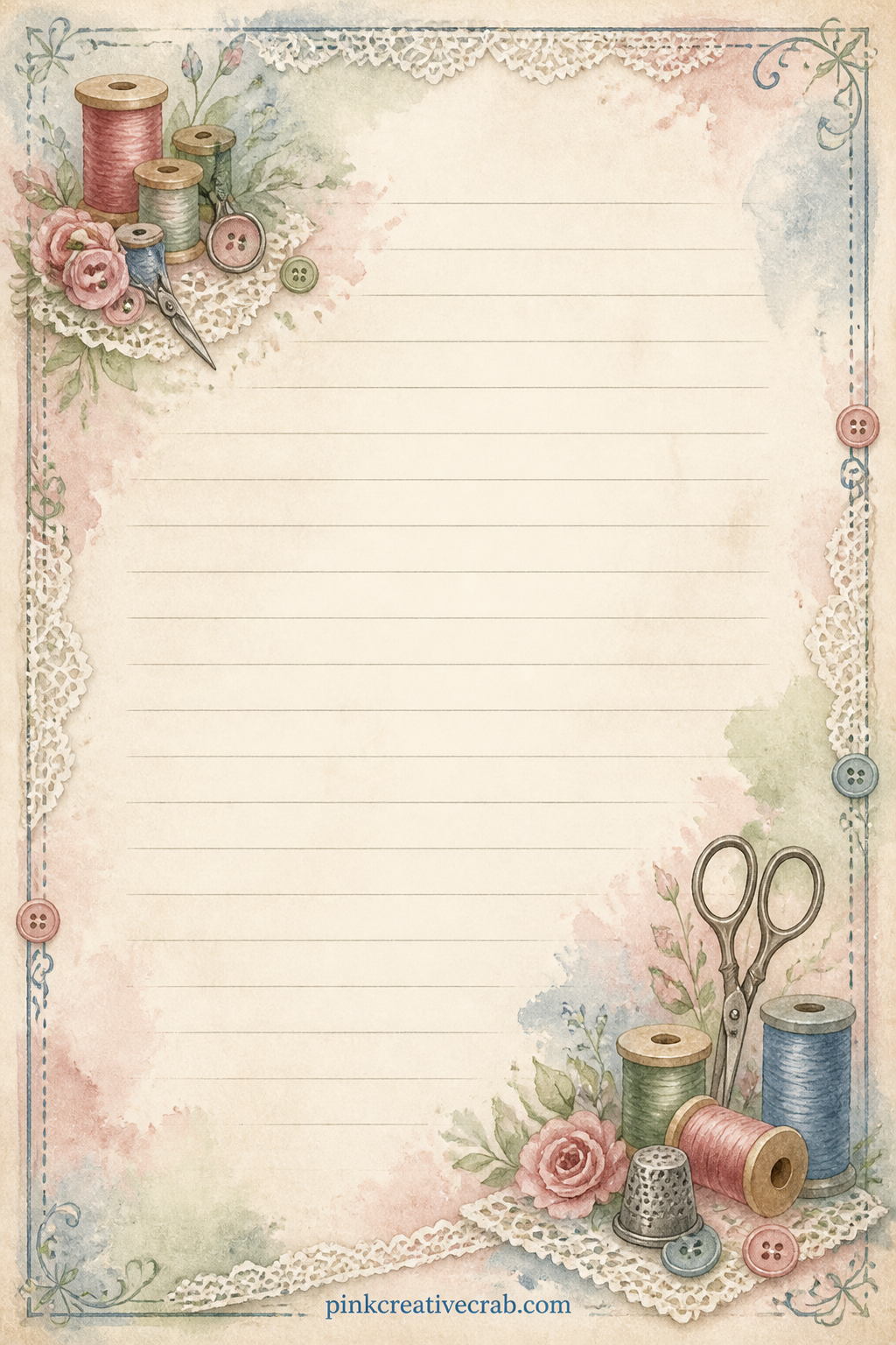 Spool And Scissors Lined Page printable page — Write a fabric shopping list, a short diary entry about a day spent sewing, or measurements for a pattern still