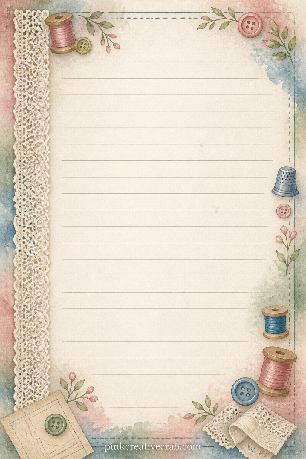 Lace Border Lined Page printable page — Good for a gift tag message copied out longer, a quilt block plan, or quiet notes about a pattern that needs adjusting