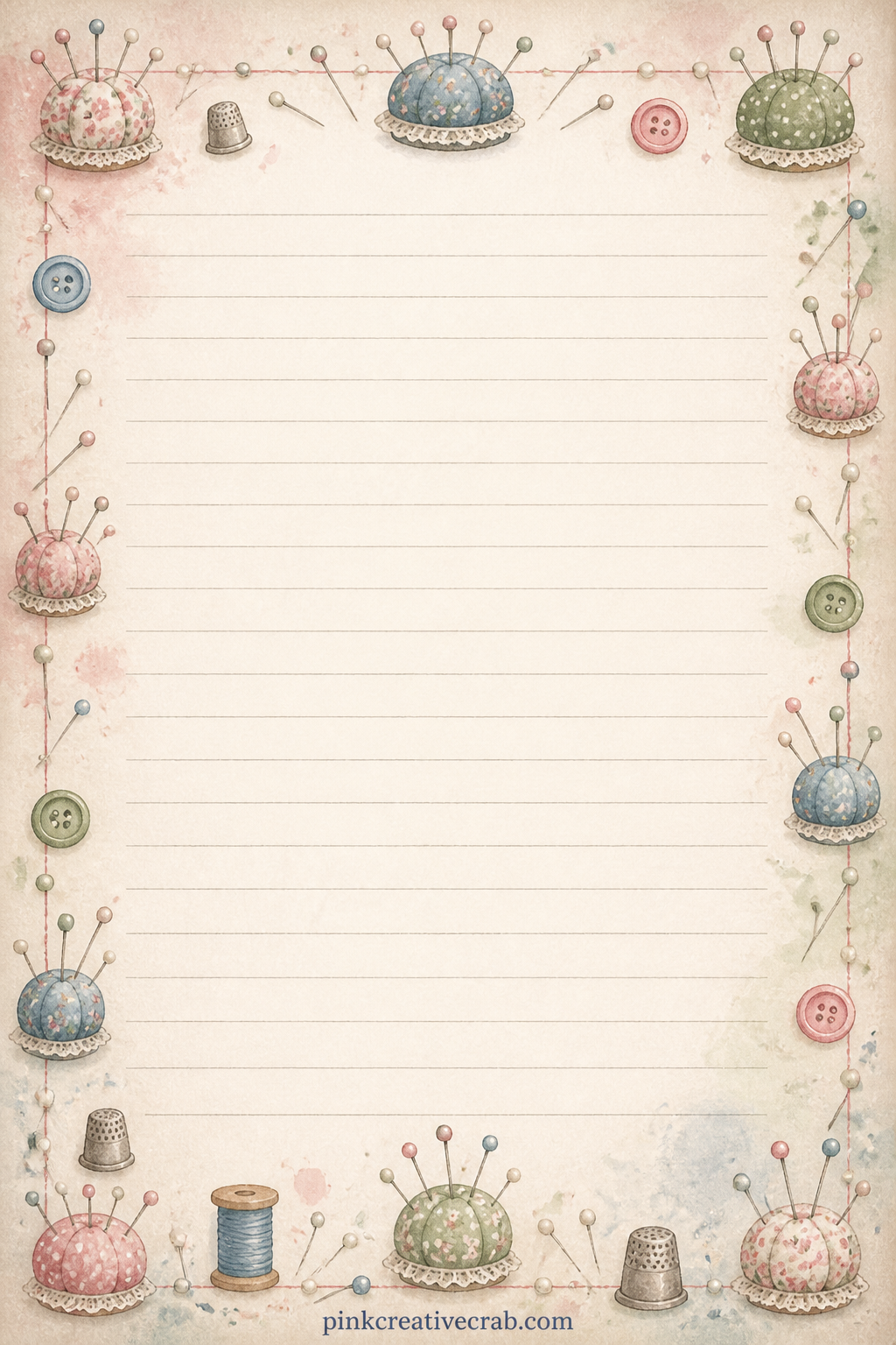 Pincushion Frame Lined Page printable page — Set down a mending list, a short thank you note for handmade gifts, or a record of which spools are running low