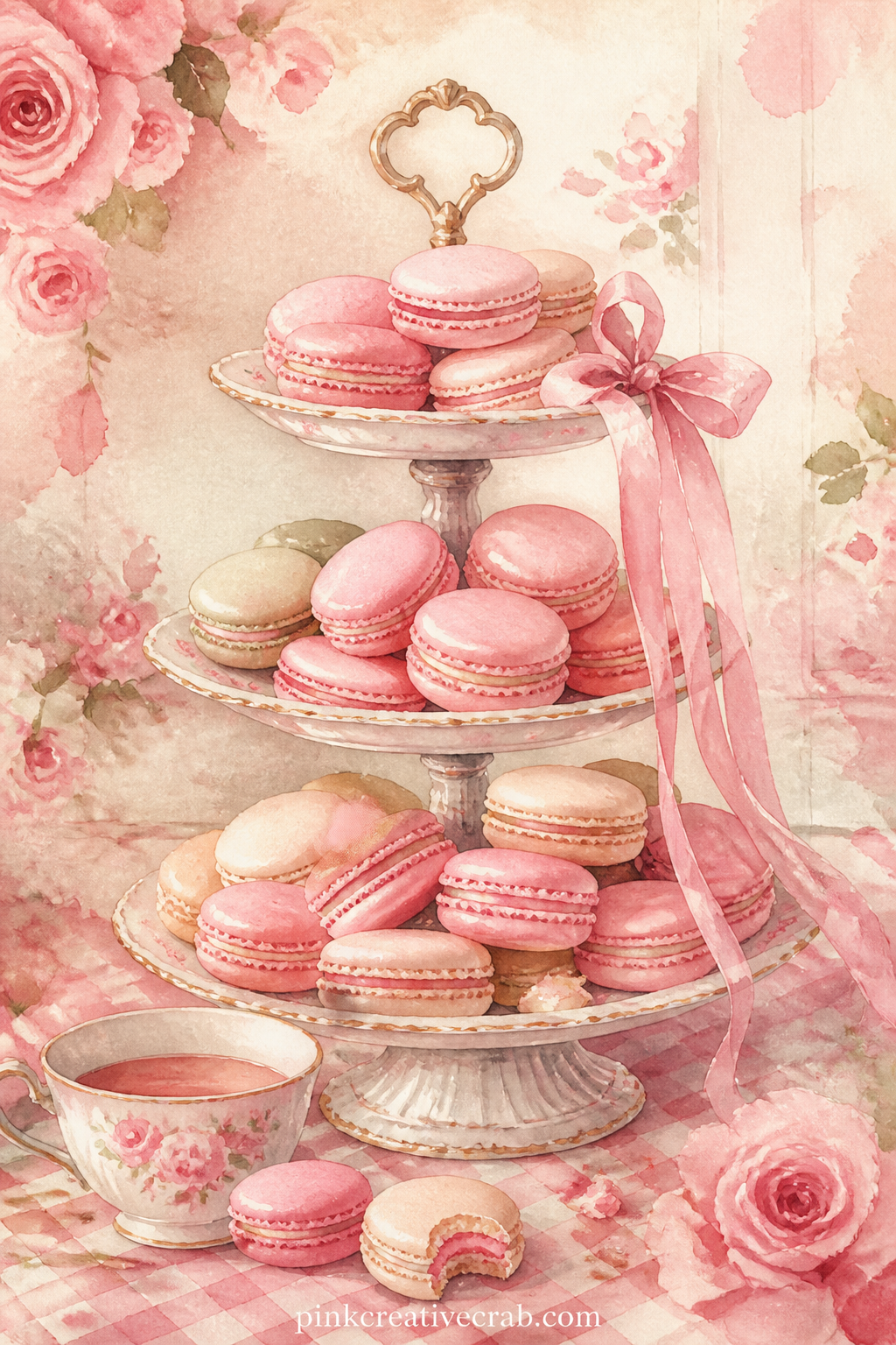 Macaron Tower On A Cake Stand printable page — The usual mistake with a tiered stand like this is cramming every macaron with a hard outline, which flattens