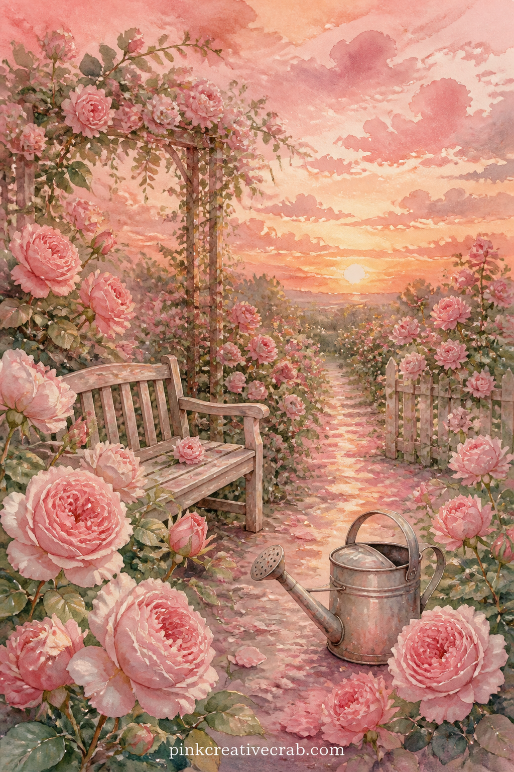 Rose Garden At Sunset printable page — Perfect for the journal keeper who turns to the back pages at the end of a hard day: leave the lower third empty enough