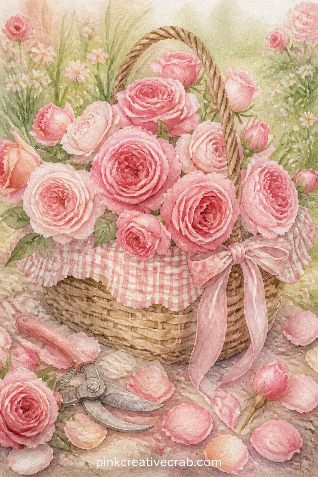 Basket Of Cut Roses printable page — A single question works well under this one: what would you cut from your own garden today, real or imagined, and who