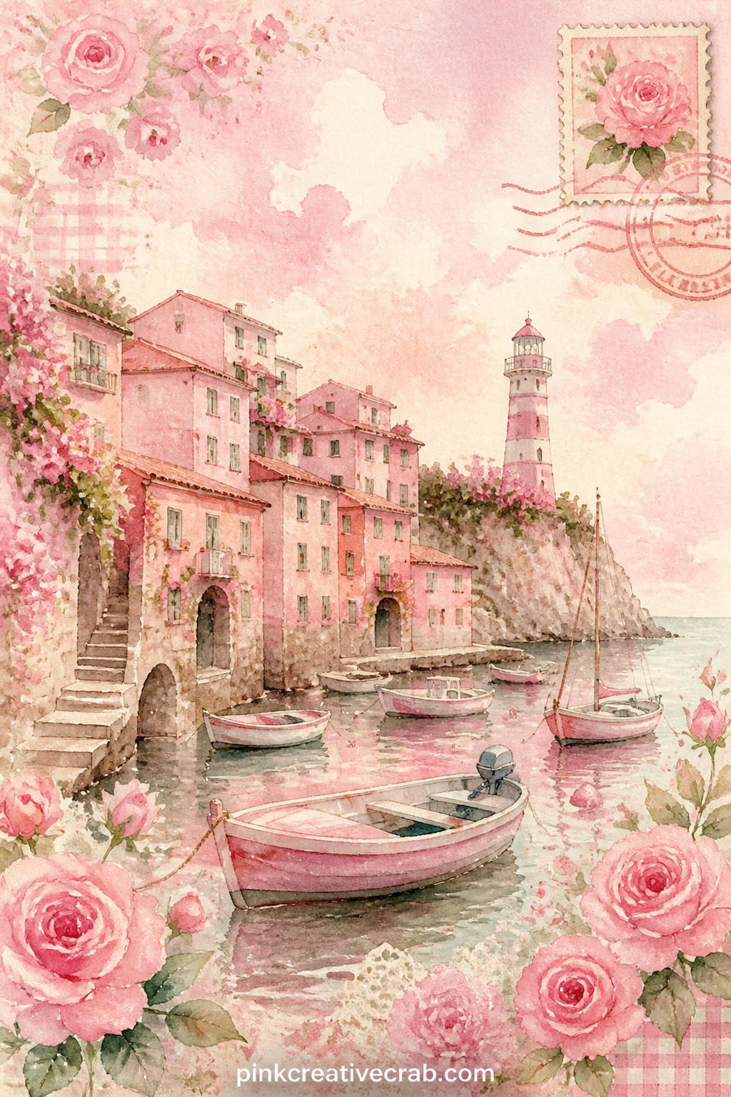 Postcard From A Pink Coast printable page — For a quick postcard effect, write a short note straight onto the lower corner of this page before gluing it in