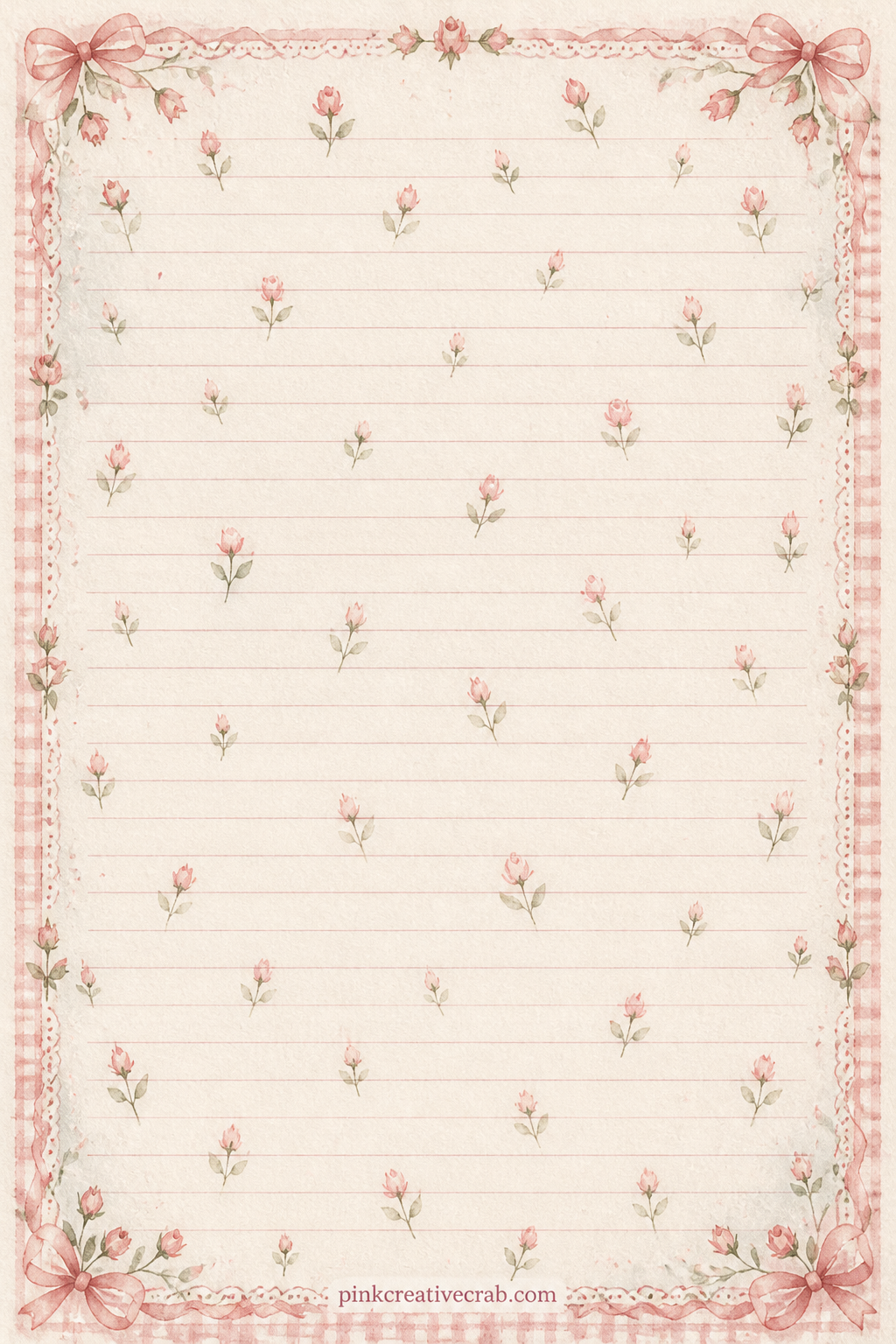Scattered Rosebuds Pattern printable page — Tiny rosebuds and leaves scatter loosely across the page with no fixed grid, so the pattern reads soft rather than