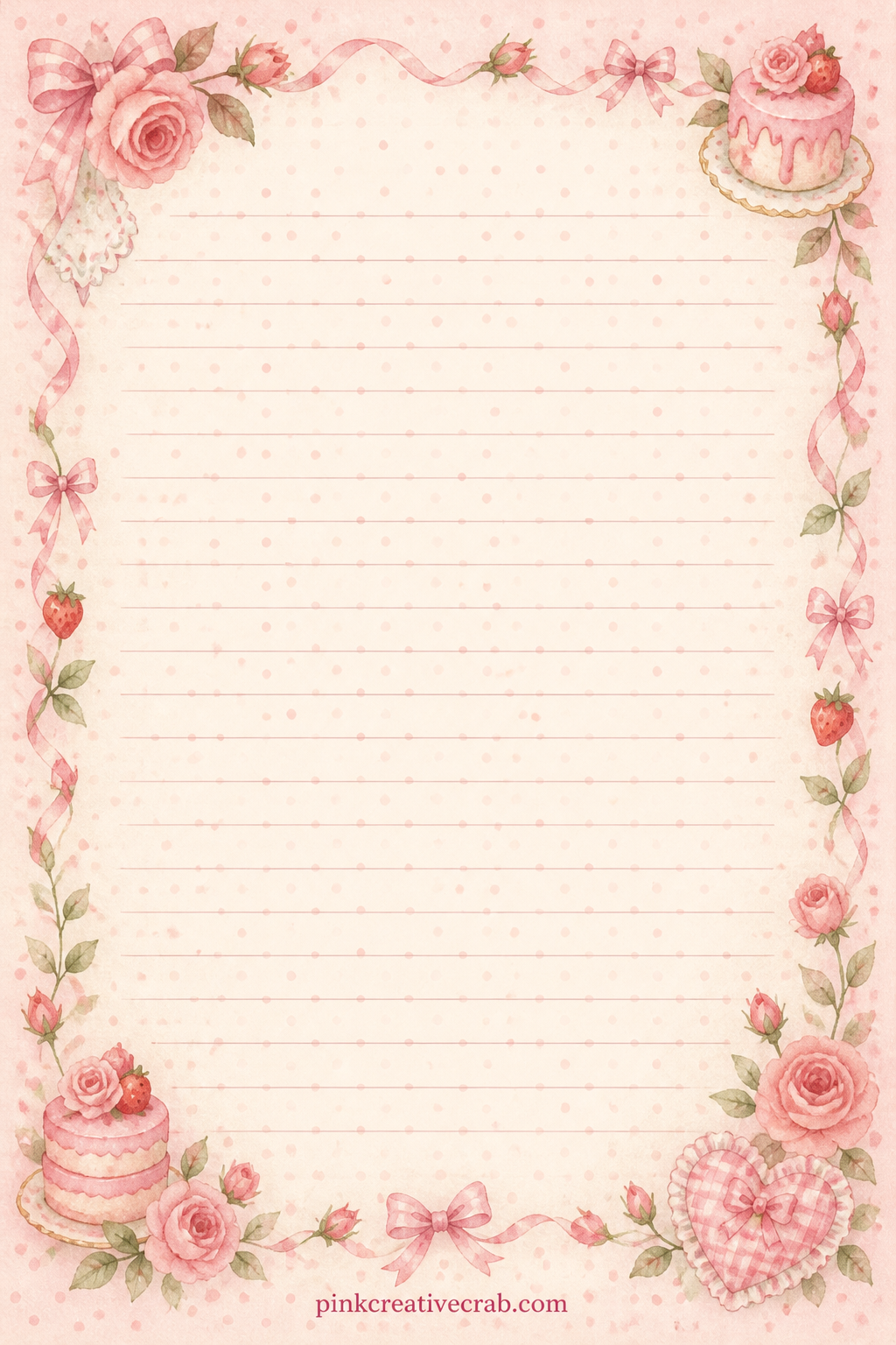 Pink Polka Dot Background Paper printable page — Small dots in two shades of pink scatter evenly across the page, a simple pattern well suited to a cover, a