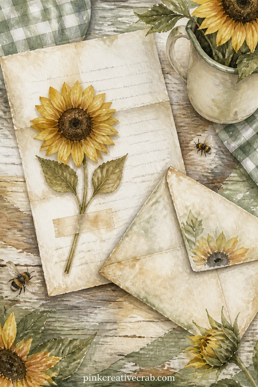 Pressed Sunflower Letter And Envelope printable page — Who is this page for in a gift journal: the friend who writes real letters, not texts. Sunflower junk