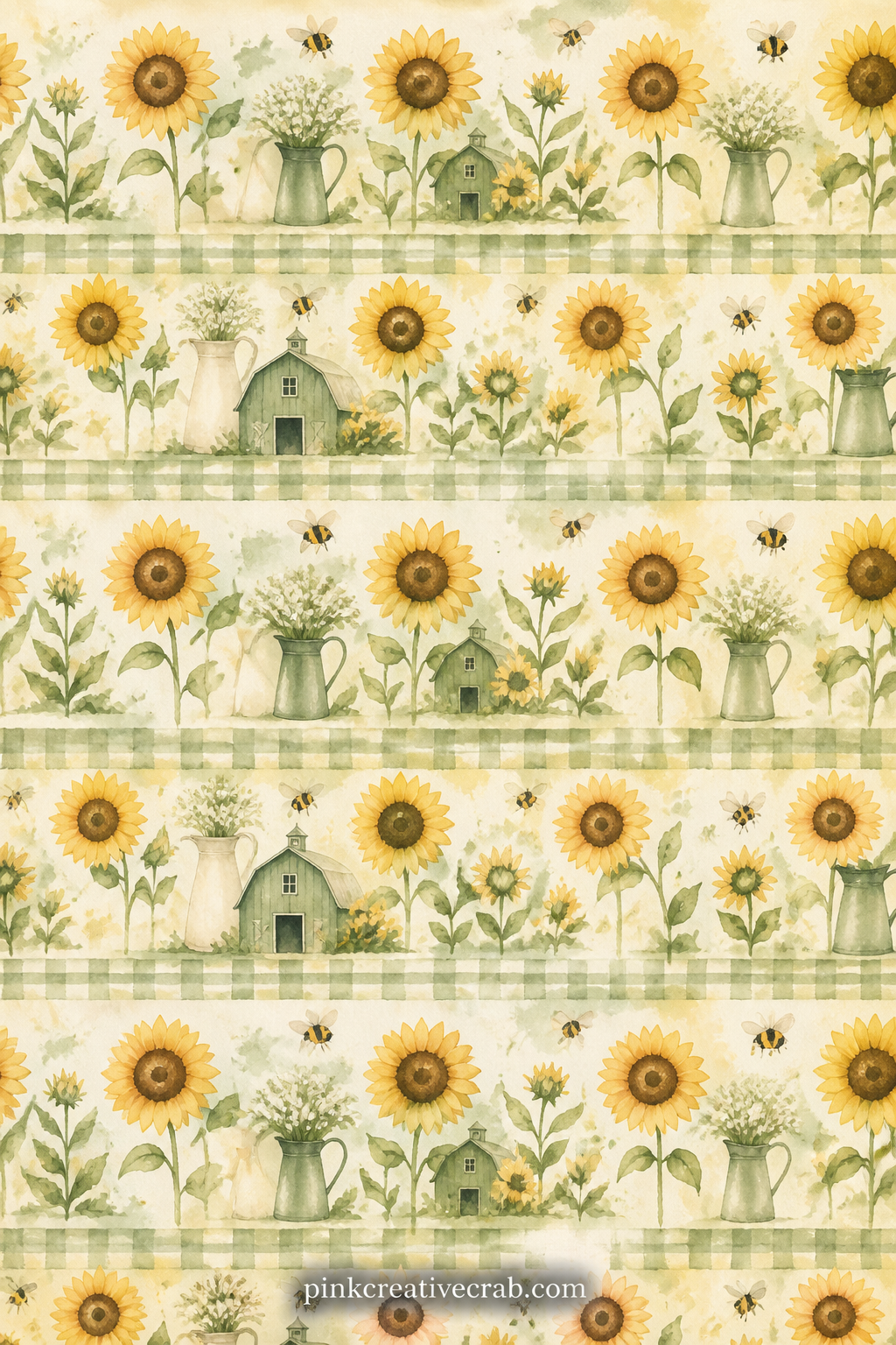 Sunflower Field Rows Pattern printable page — Rows of simple sunflower shapes repeat edge to edge, close enough in tone to sit quietly behind a photo yet bold