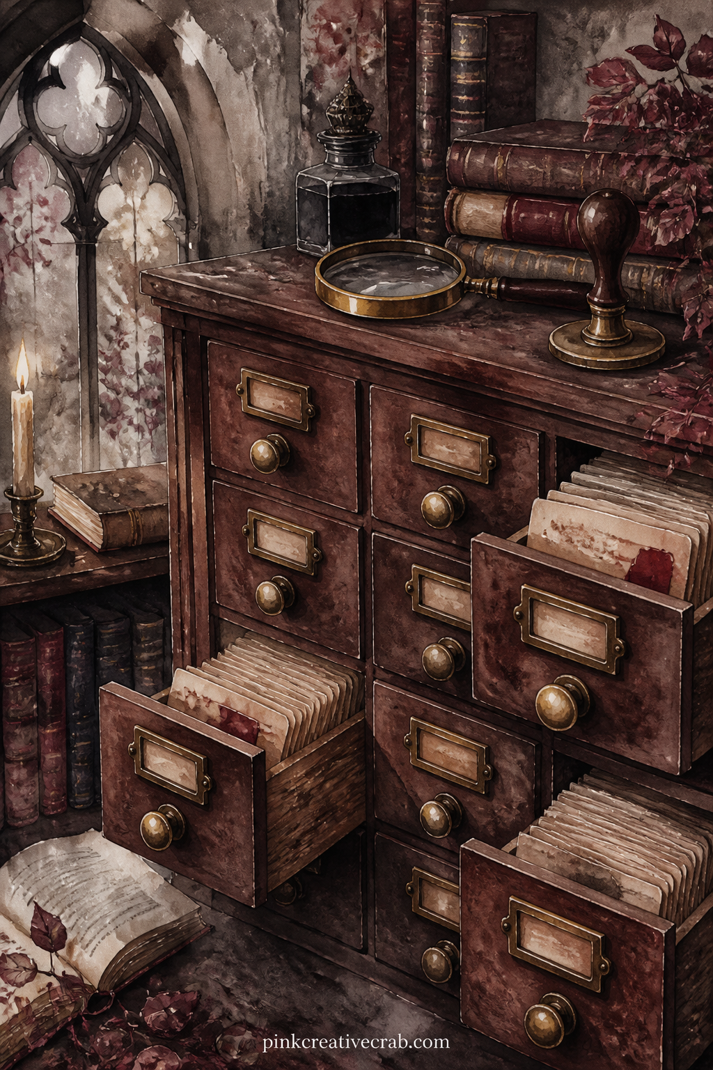 Card Catalogue Drawers printable page — Pair this with the Latin Notes Pattern page from this set: use the pattern as a facing page so the drawer labels and