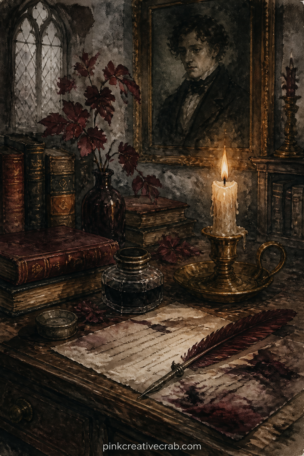 Desk With Inkwell And Candle printable page — What to write on this page: a line from whatever you are currently reading, copied out in your own hand beside