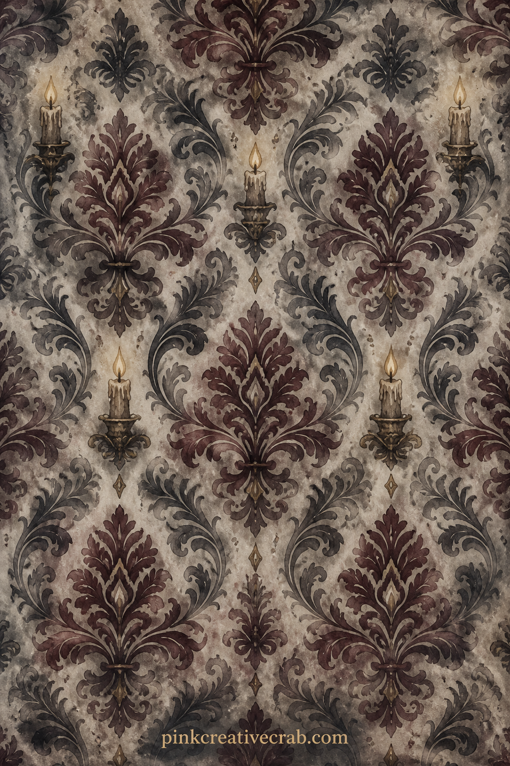 Damask And Candlelight Background printable page — Good under a portrait style photo, as a pocket lining, or as the inside cover, carrying the same deep