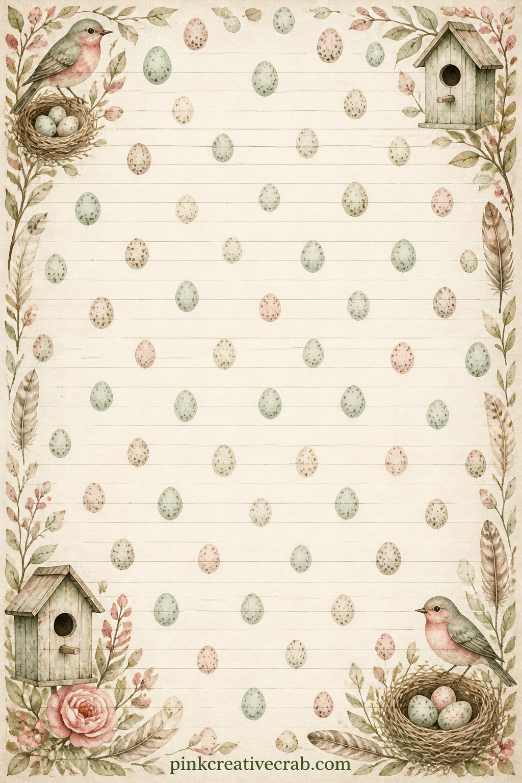 Speckled Egg Pattern Paper printable page — This scattered egg pattern works well behind a cluster of bird photos, as a liner for the back cover, or printed