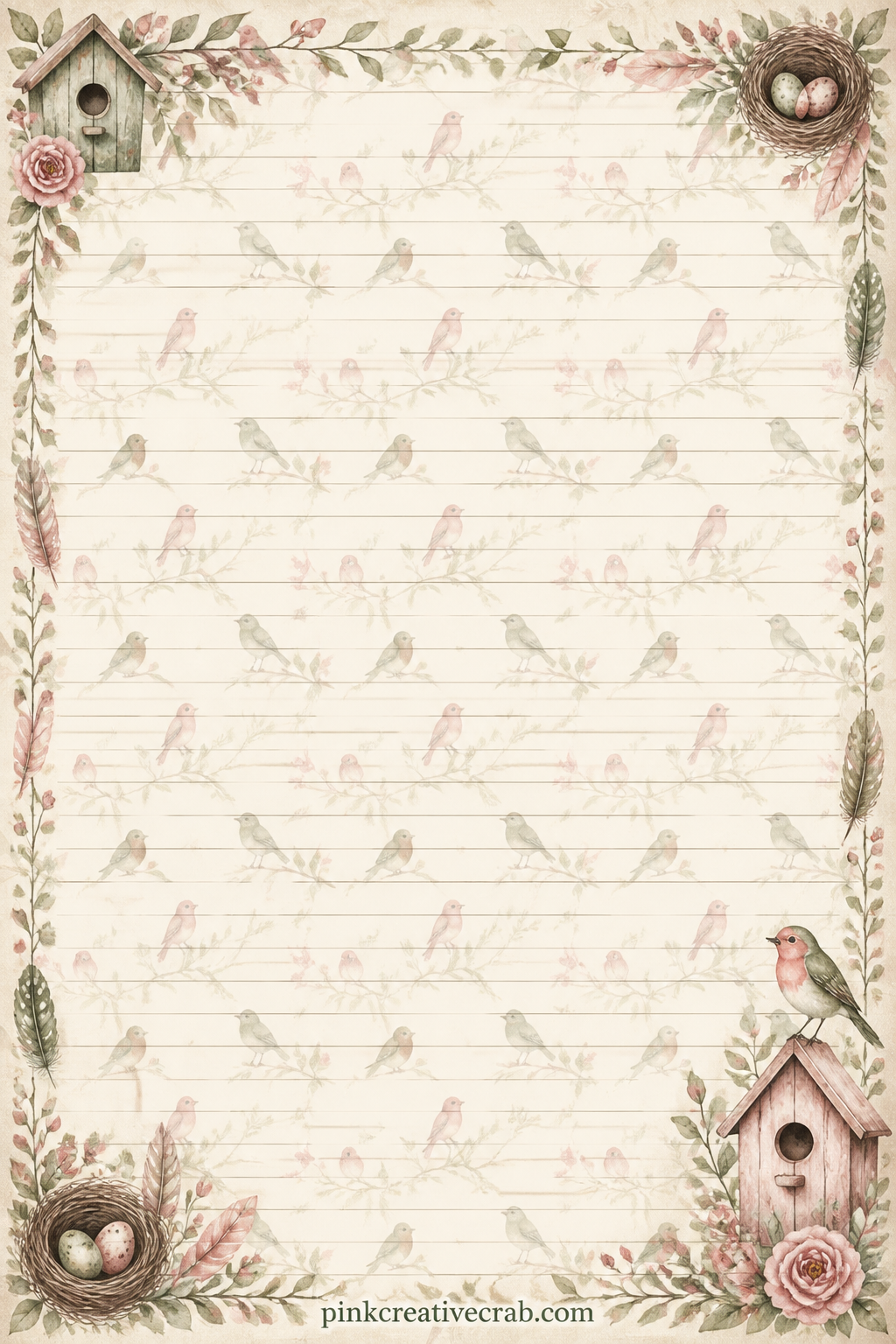 Tiny Songbird Toile printable page — A small repeating songbird silhouette works as a quiet cover page, a backing for a pressed leaf or feather, or simply as a