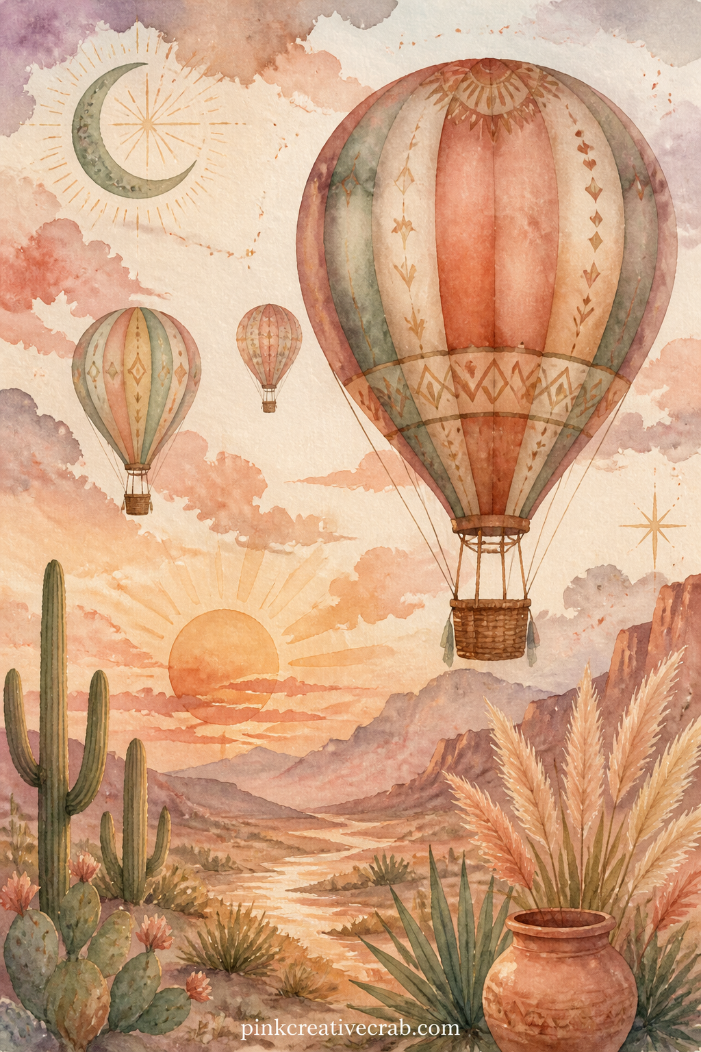 Hot Air Balloons At Dawn printable page — The usual mistake here is painting every balloon the same size, which flattens the sense of distance: keep one