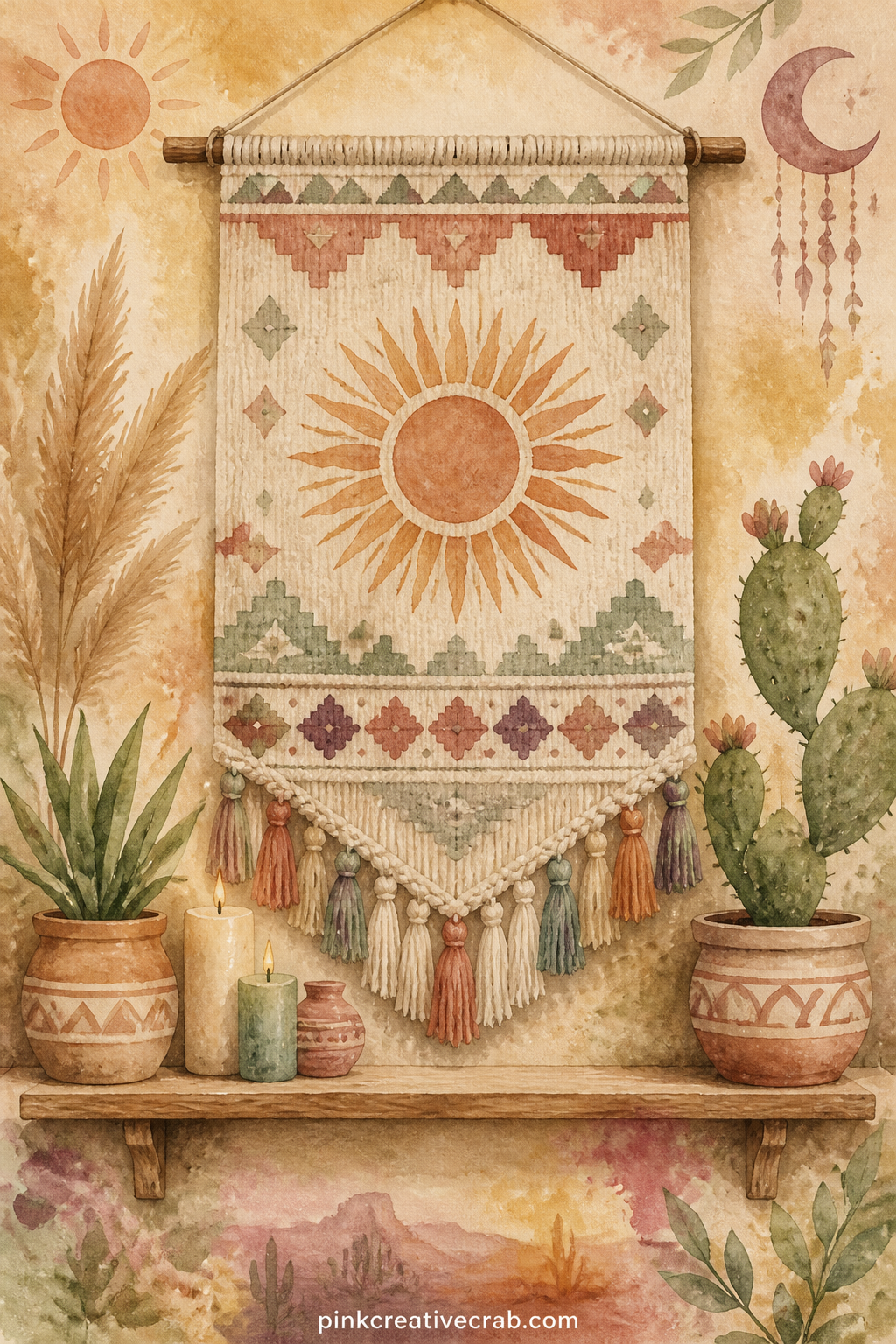 Tapestry Wall Hanging printable page — Fold out the left third of this page, if your journal allows it, so the full width of the tapestry's fringe and pattern