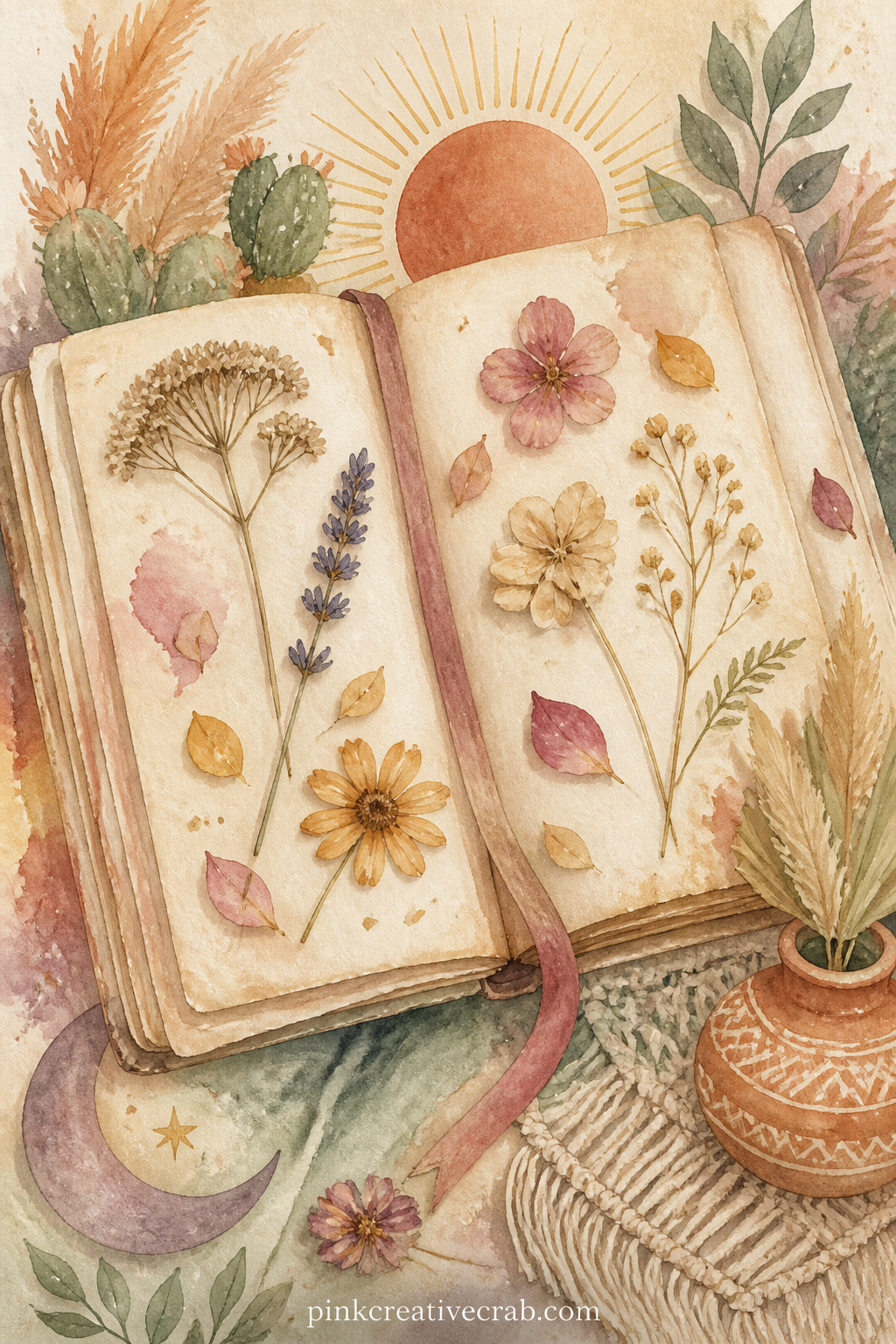 Dried Flower Press Between Pages printable page — Stain the edges of this page with weak tea before printing wears off, or buy pre-aged paper, so the