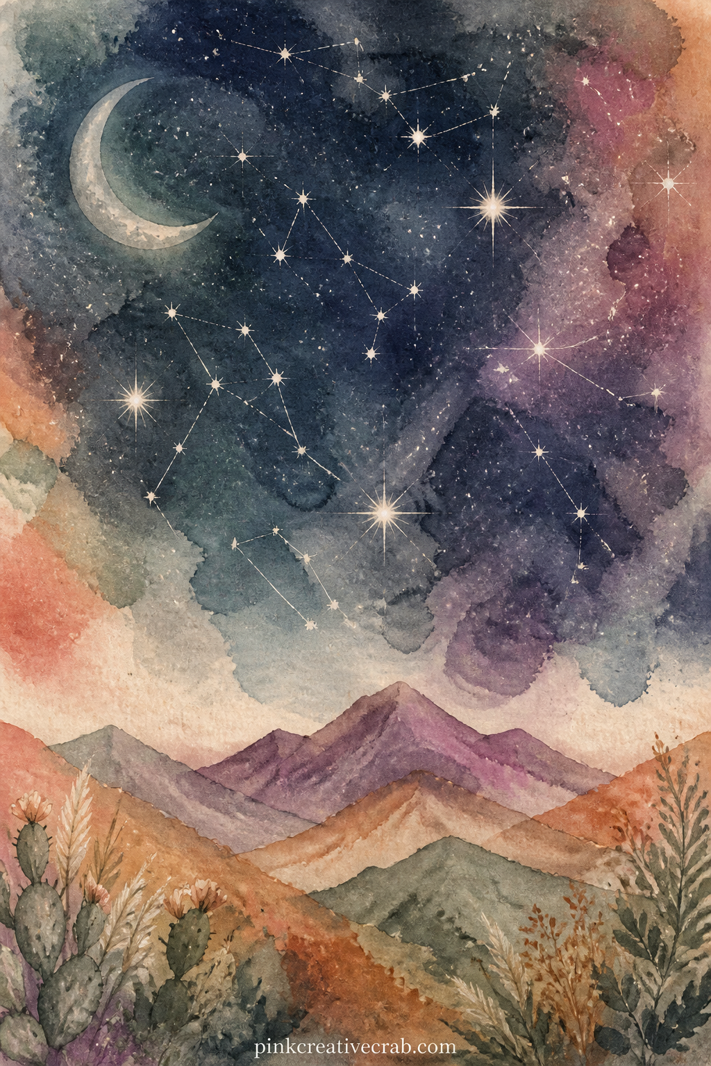Star Chart Over Mountains printable page — Who is this page for. Boho junk journal