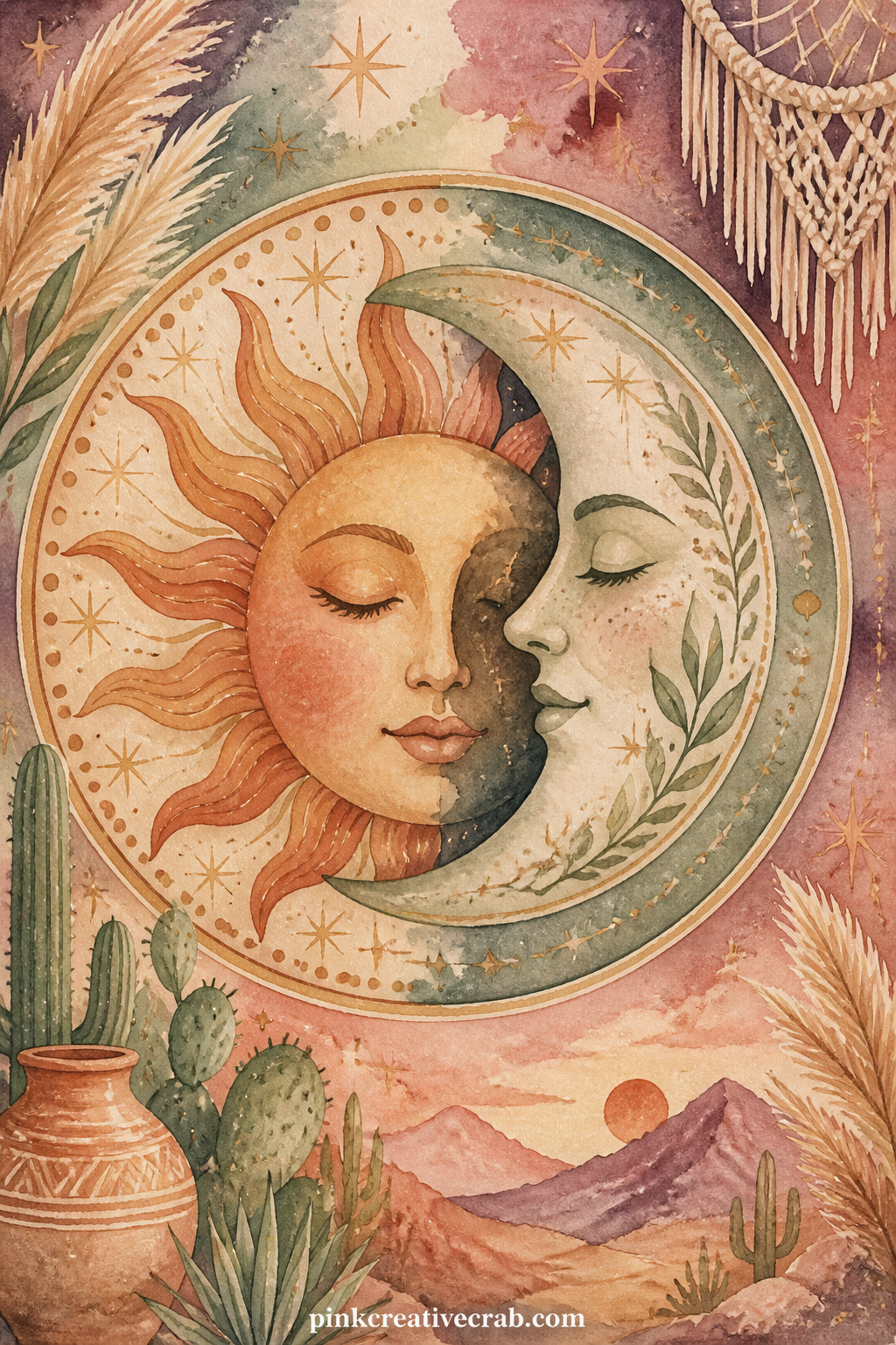 Sun And Moon Medallion printable page — The five-minute version of this page works just as well: glue it in as it is and add nothing, since the sun and moon