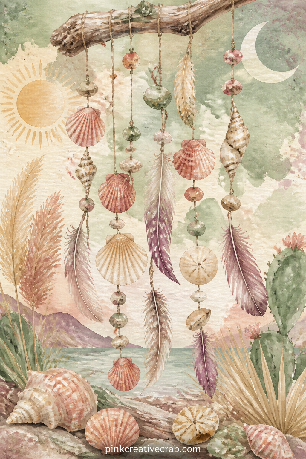 Wind Chimes And Hanging Shells printable page — Fold this page in half before gluing it, if your journal allows a small fold-out, so the full length of the