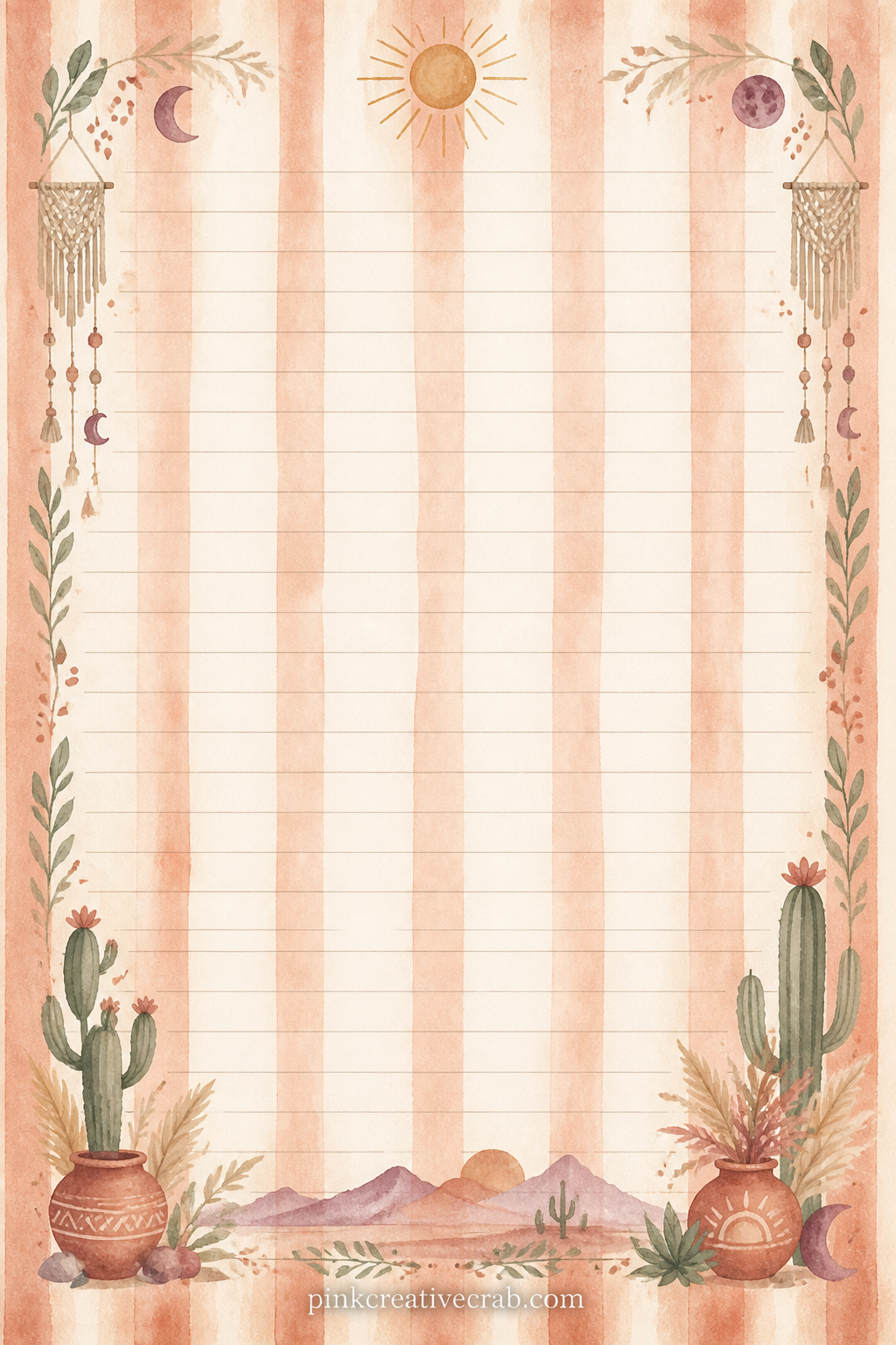 Terracotta Stripe Pattern printable page — Soft uneven stripes in terracotta and cream run the length of the page. Boho junk journal