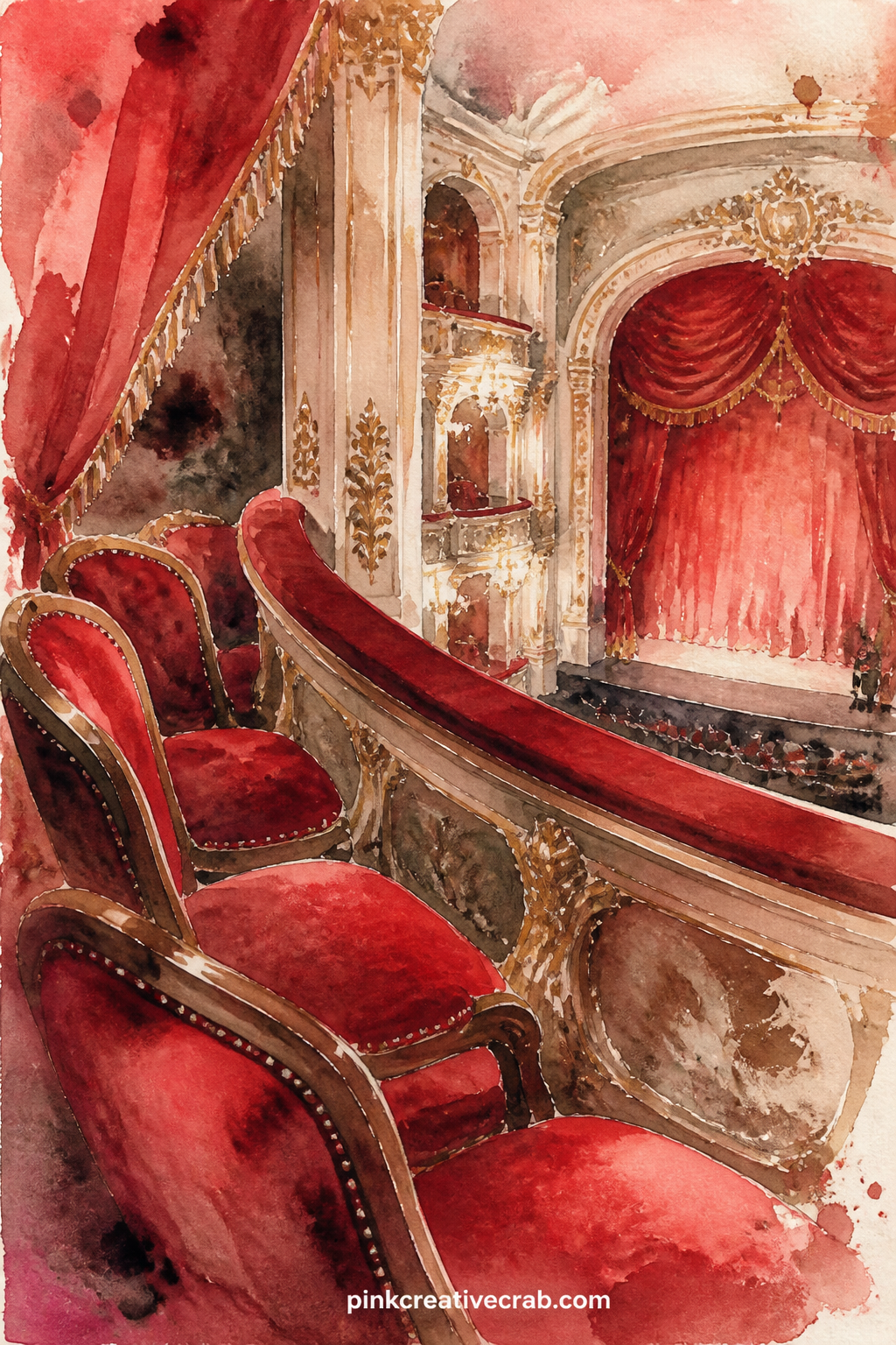 Opera House Balcony Seats printable page — This page rewards a light hand. Red junk journal