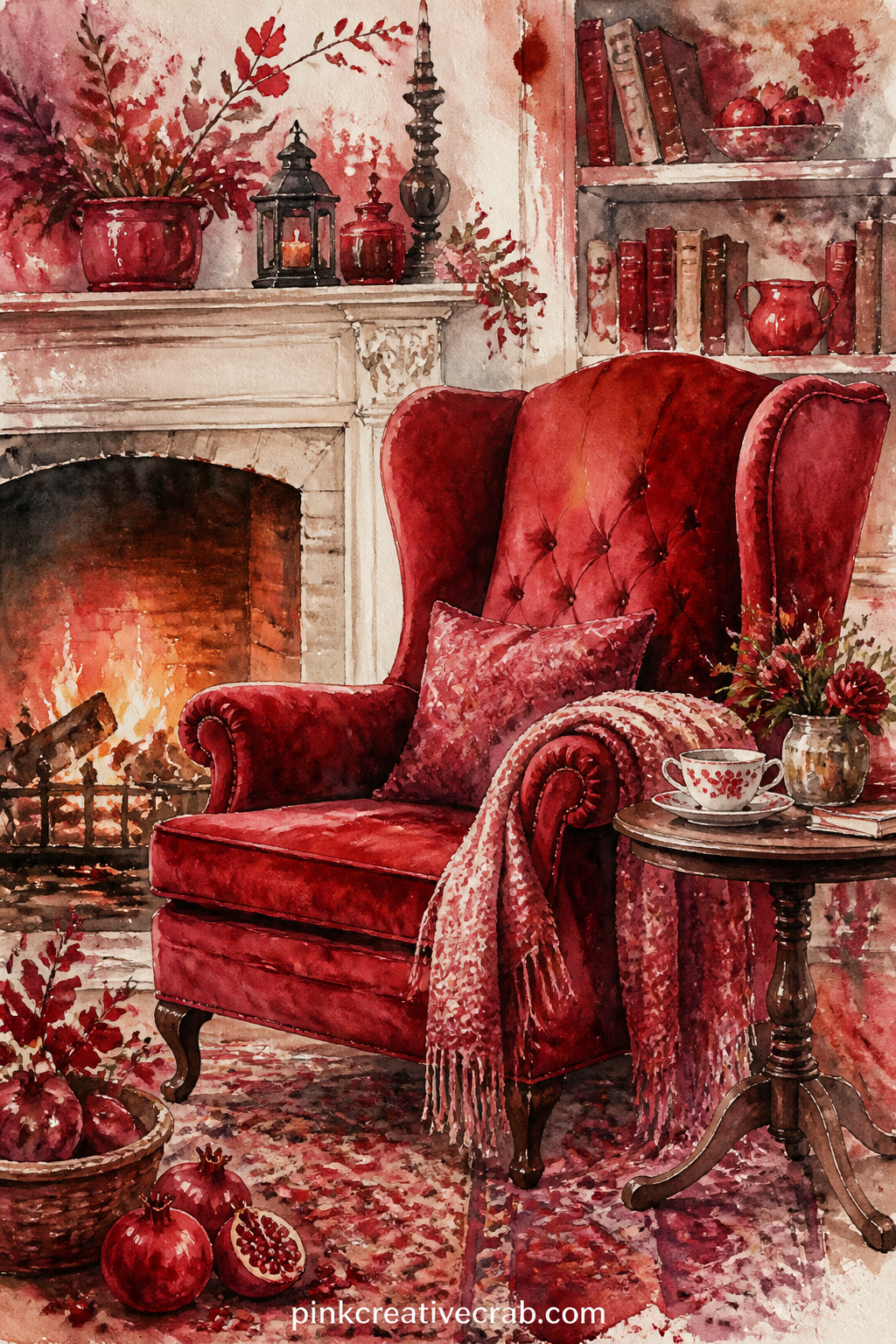 Red Armchair by the Fire printable page — Note the book, the blanket or the cup that belongs in this chair, and leave a line for the evening you last sat in