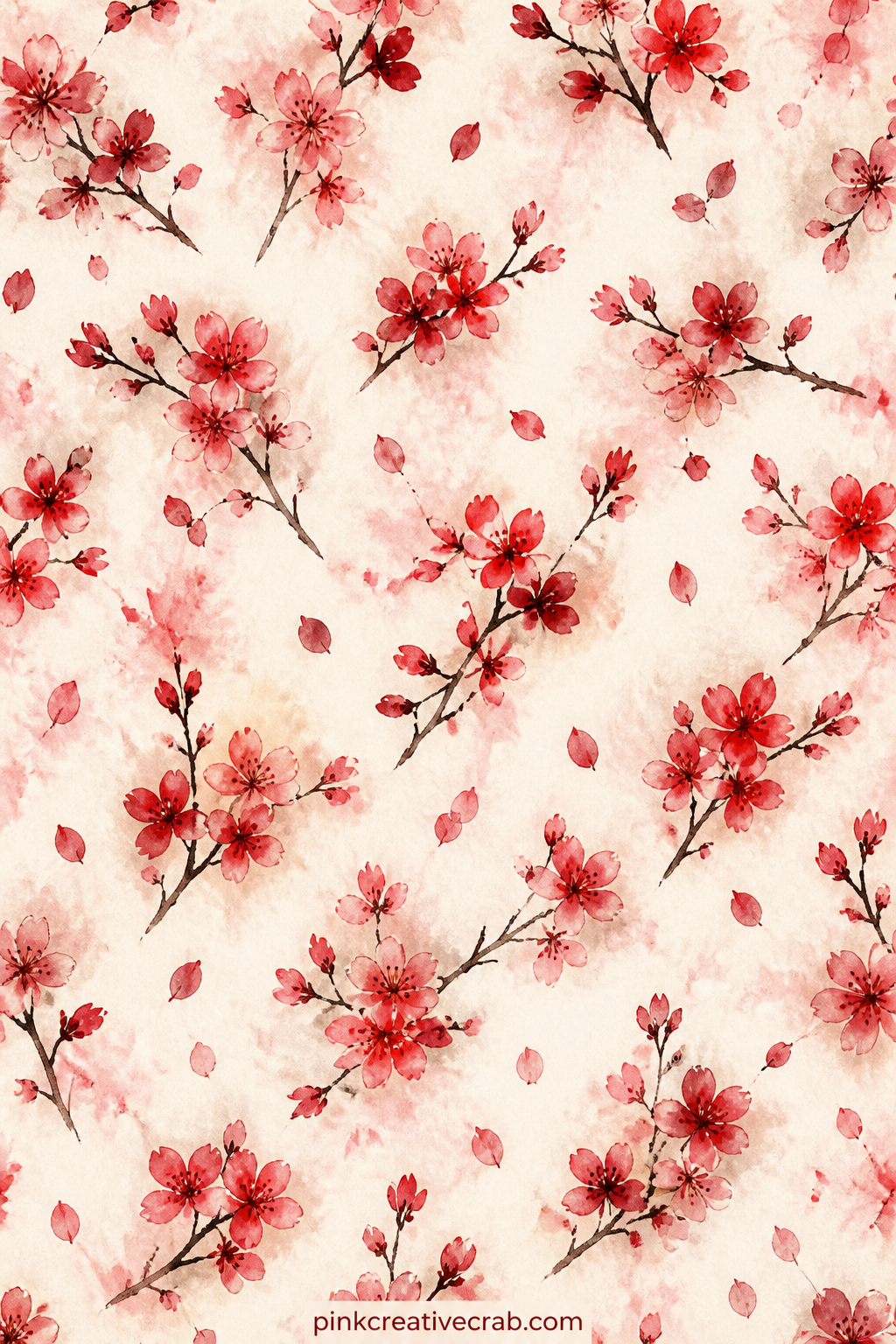 Cherry Blossom Branch Pattern printable page — Good behind a pressed flower, as a liner for the back cover, or facing the cherry orchard scene so the two