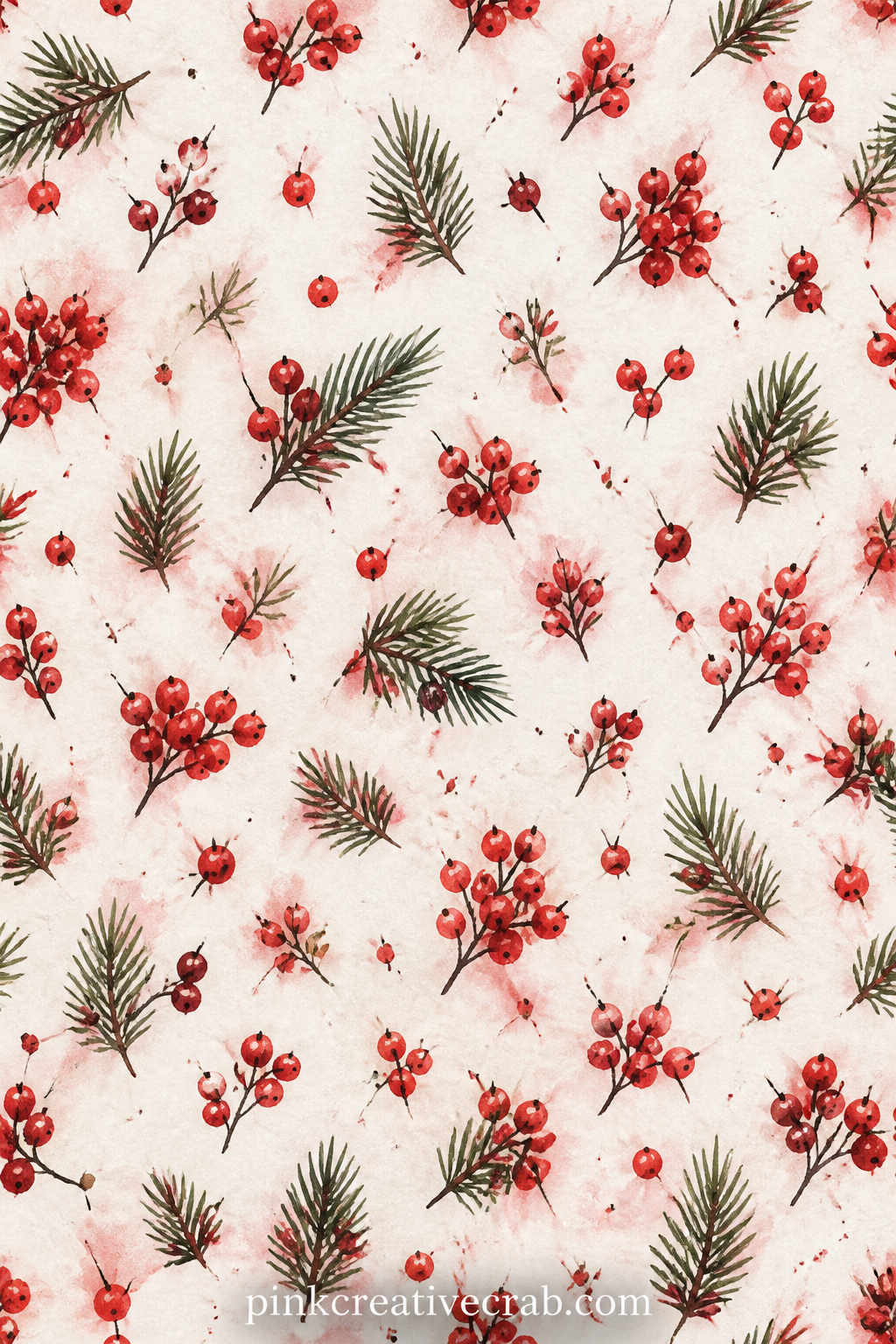 Scattered Red Berries Pattern printable page — Use it under a winter photo, as a pocket-free liner behind the cardinal page, or anywhere the journal needs a