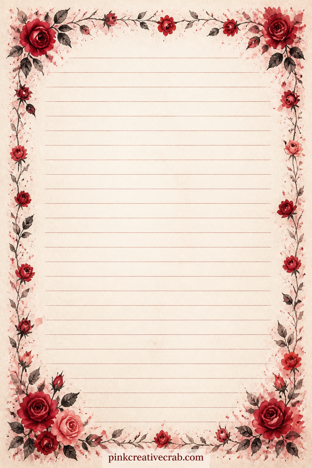Rose Frame Lined Page printable page — Use this page for a love note, a list of small gratitudes, or a few lines about the garden outside your window this
