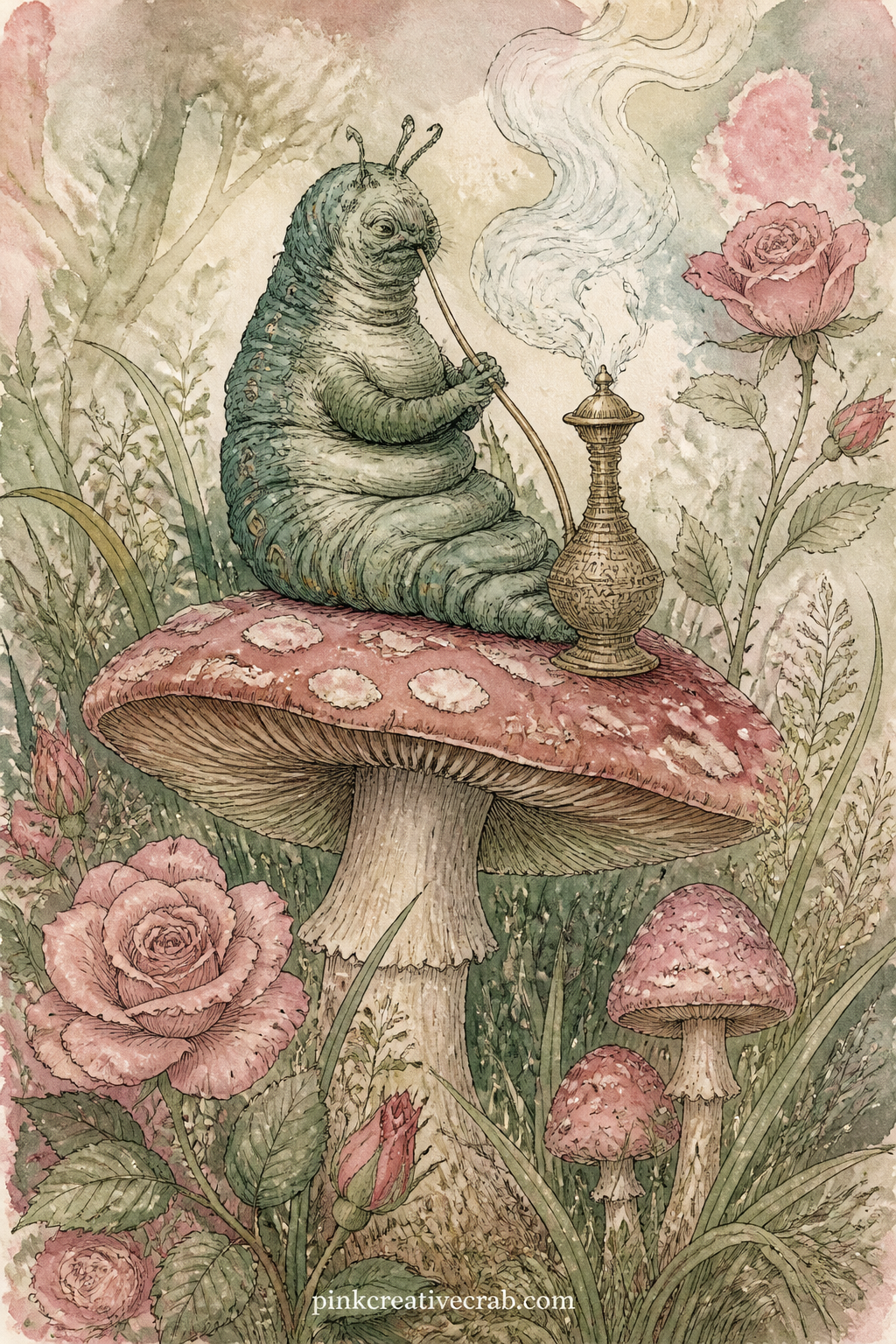 The Caterpillar On The Mushroom printable page — The five minute version here is simple: glue the page in flat, write the date along the mushroom's shadow and