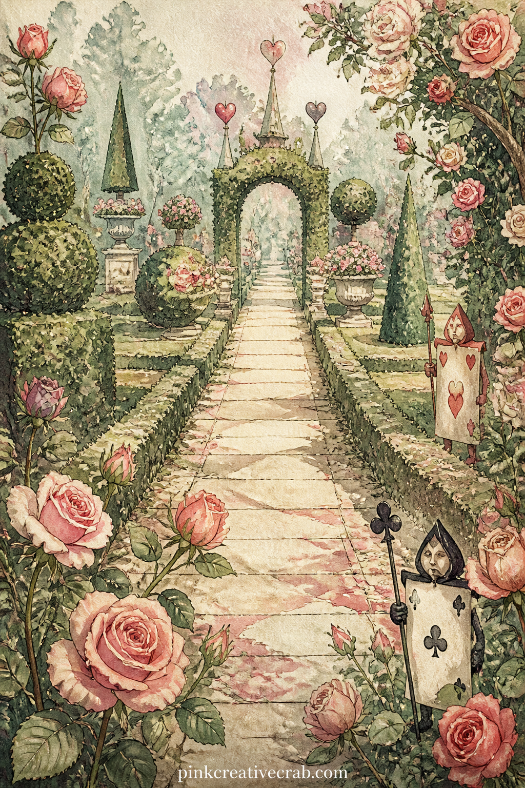 The Queen's Rose Garden Path printable page — A reader making a reading or travel journal could write the name of a real garden visited along the path's edge