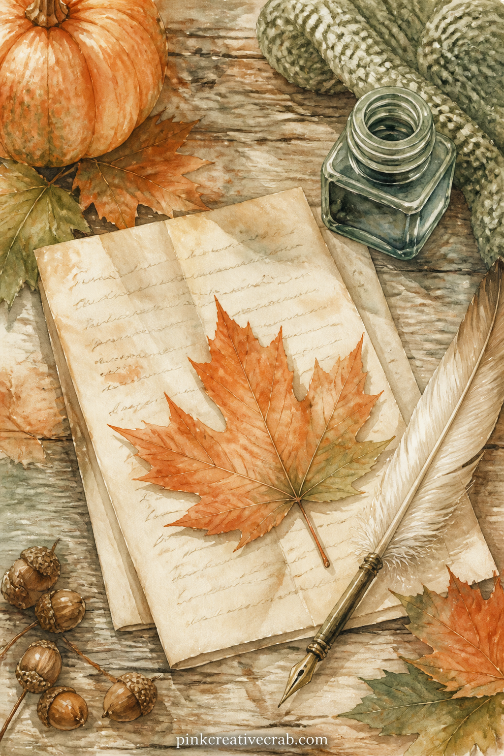 Letter Beside A Pressed Leaf printable page — Place this page across from the lined writing page a few sheets later, so the folded letter and pressed leaf here