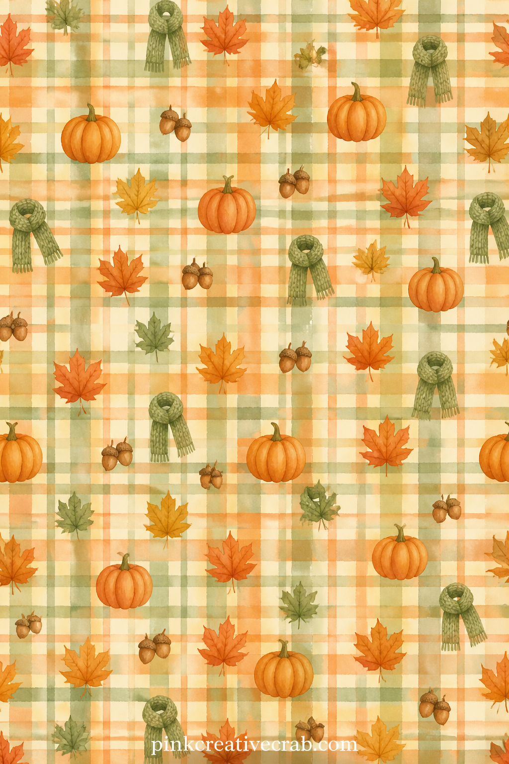 Plaid Flannel Pattern printable page — A soft plaid in autumn tones repeats across the sheet like folded flannel. Fall junk journal