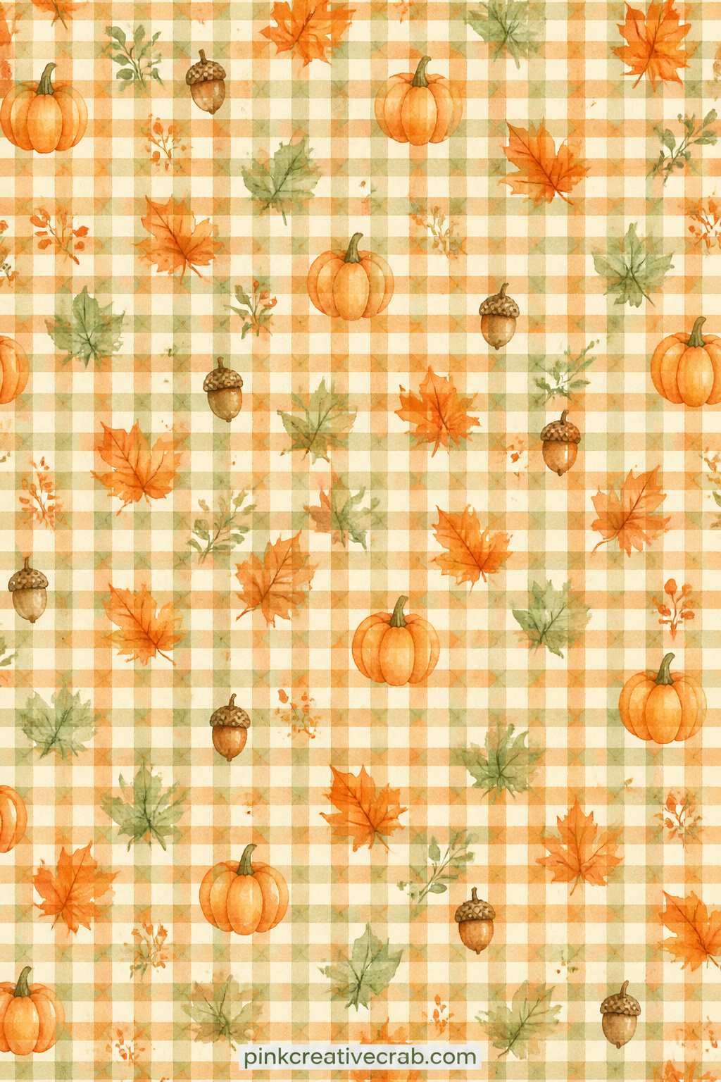 Gingham Harvest Pattern printable page — A small gingham check in warm harvest colors covers the page evenly. Fall junk journal