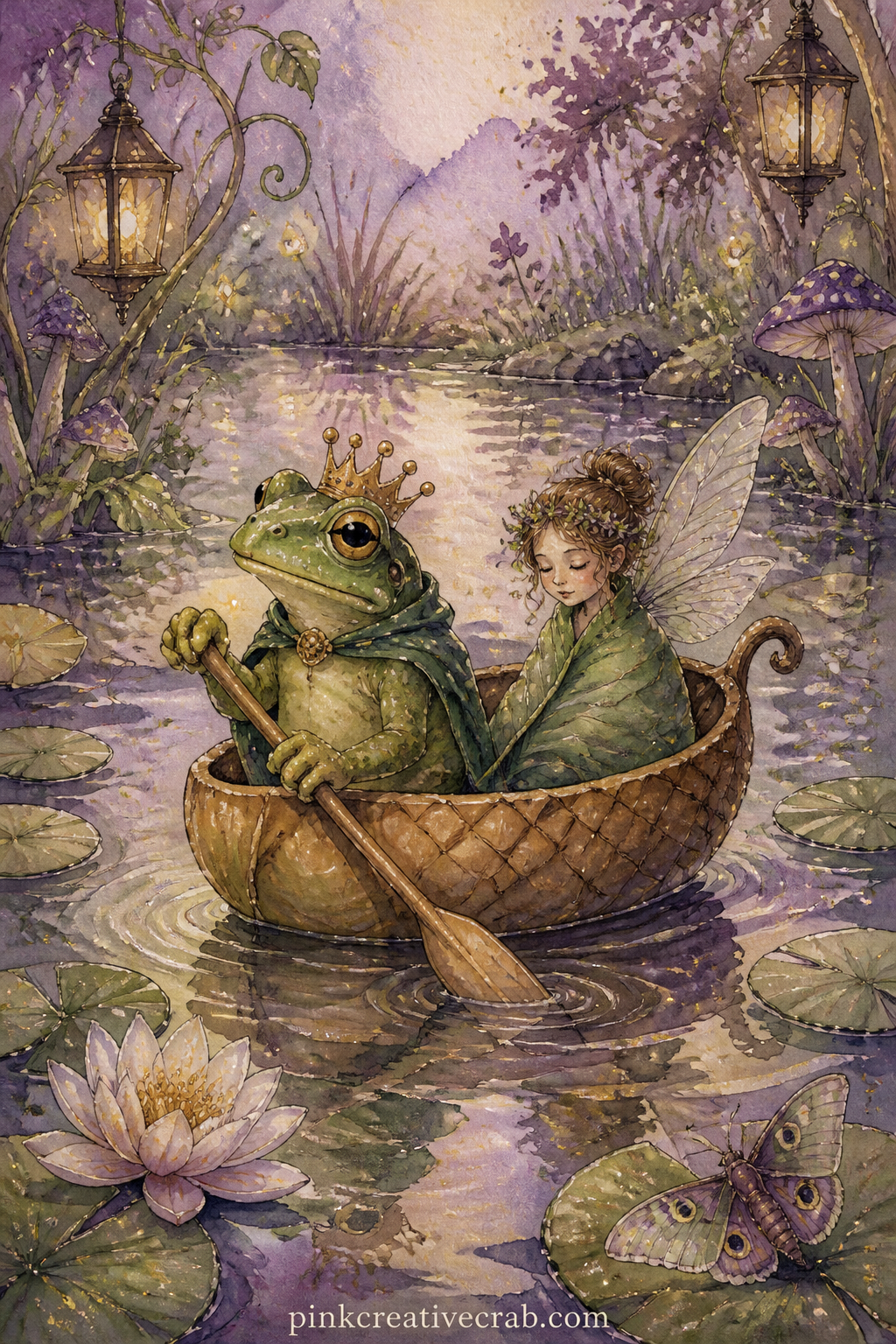 Frog Prince's Rowboat printable page — The five minute version: paint the memory of this page in your mind, then let the printed scene do the work. Fairy junk