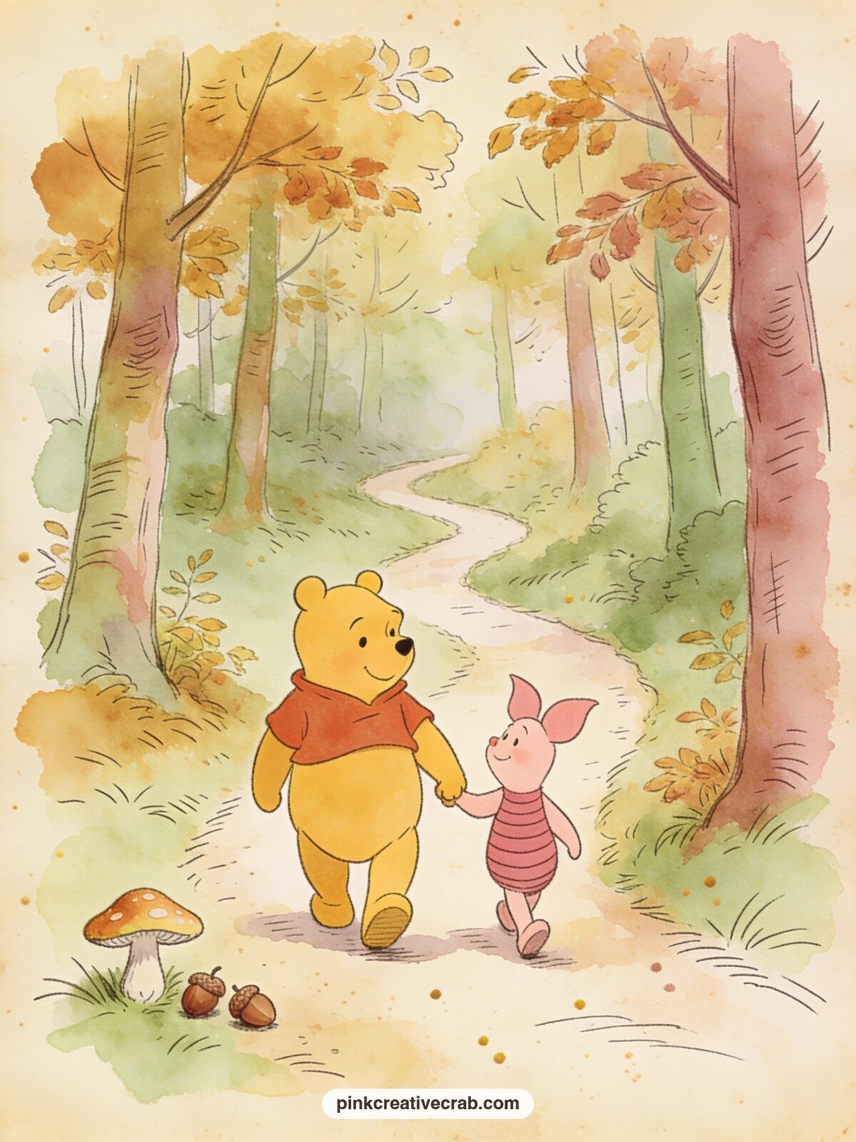 Pooh And Piglet Walking Together printable page — Write here the name of a friend you still walk with, or a short line about a quiet afternoon spent with