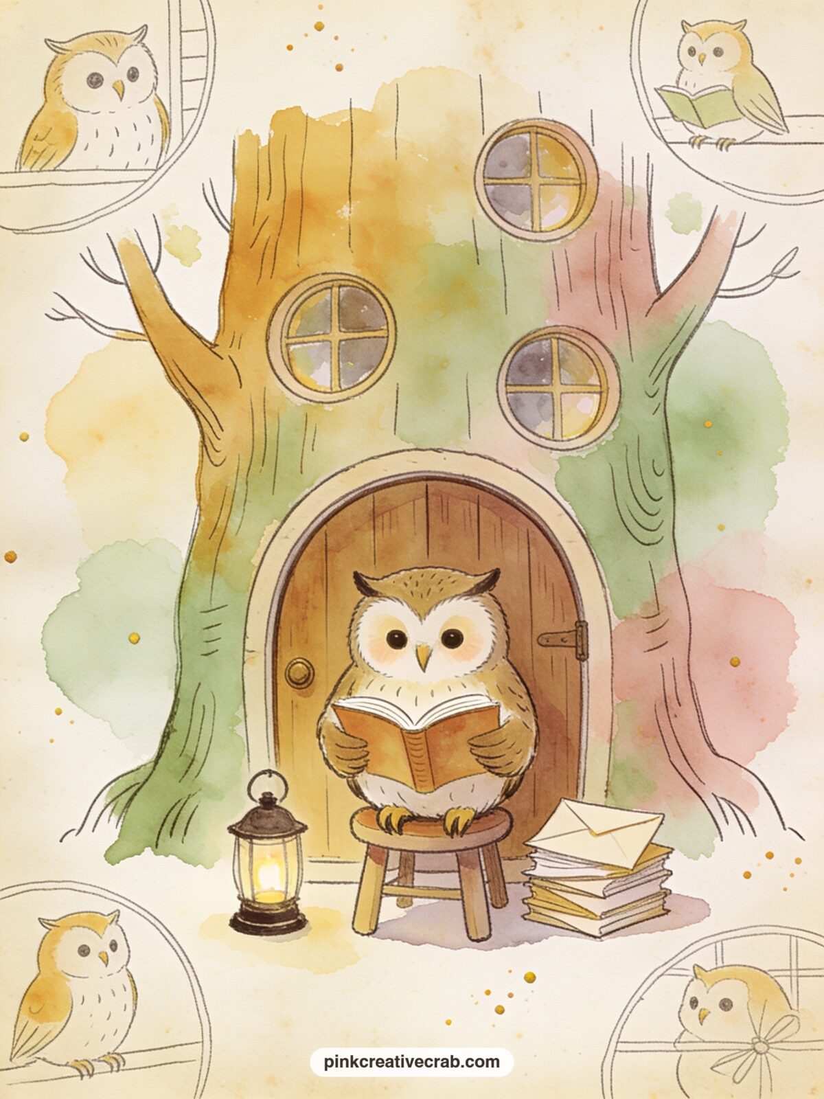 Owl Reading At His Door printable page — What would Owl be reading on a quiet afternoon like this one. Winnie the pooh junk journal ideas