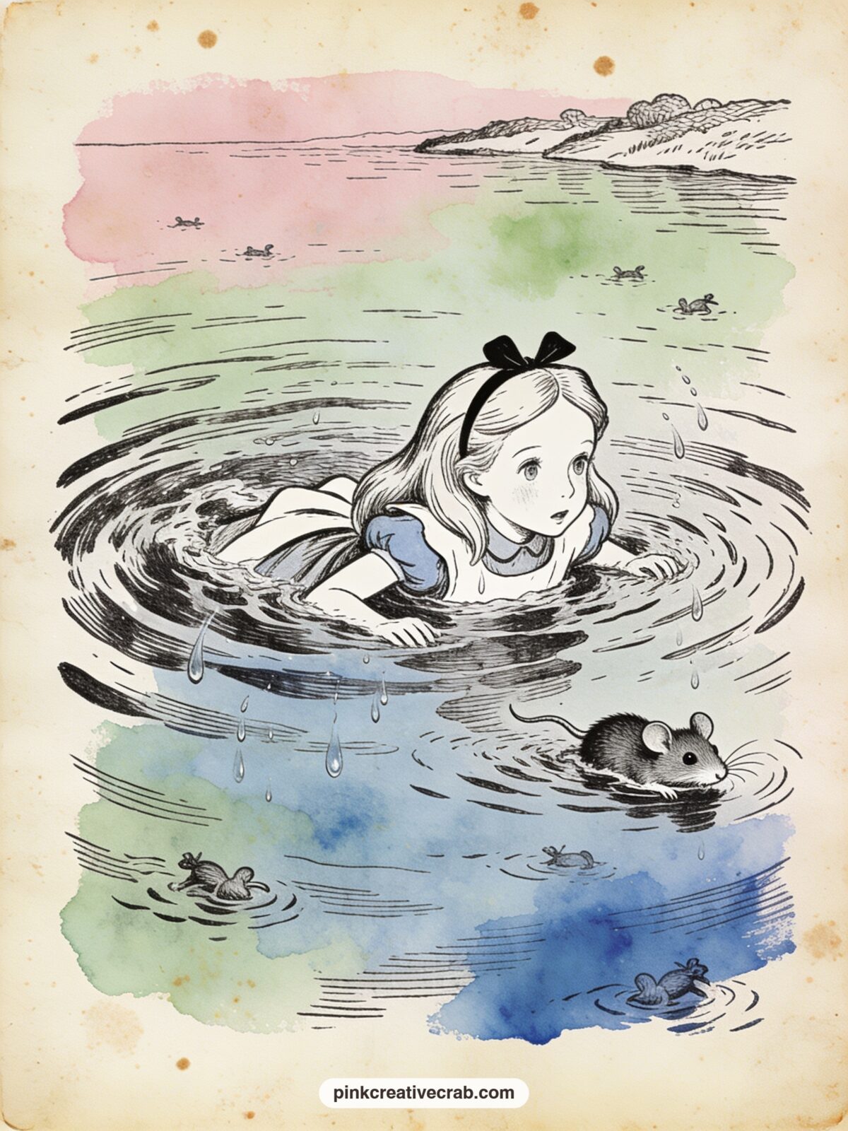 The Pool of Tears printable page — Give this page a five minute version: skip any extra writing and just glue it in as a quiet spread between two busier