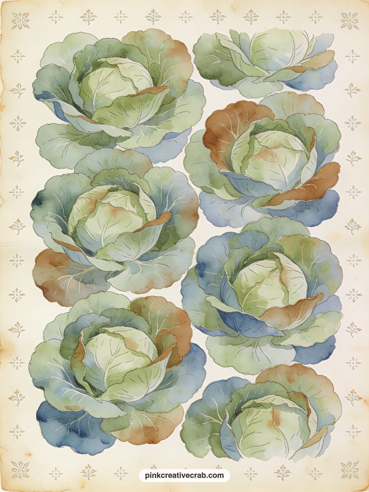Cabbage Leaf Pattern printable page — Overlapping cabbage leaves in soft layered rounds fill this sheet, useful as a garden chapter divider or tucked behind a