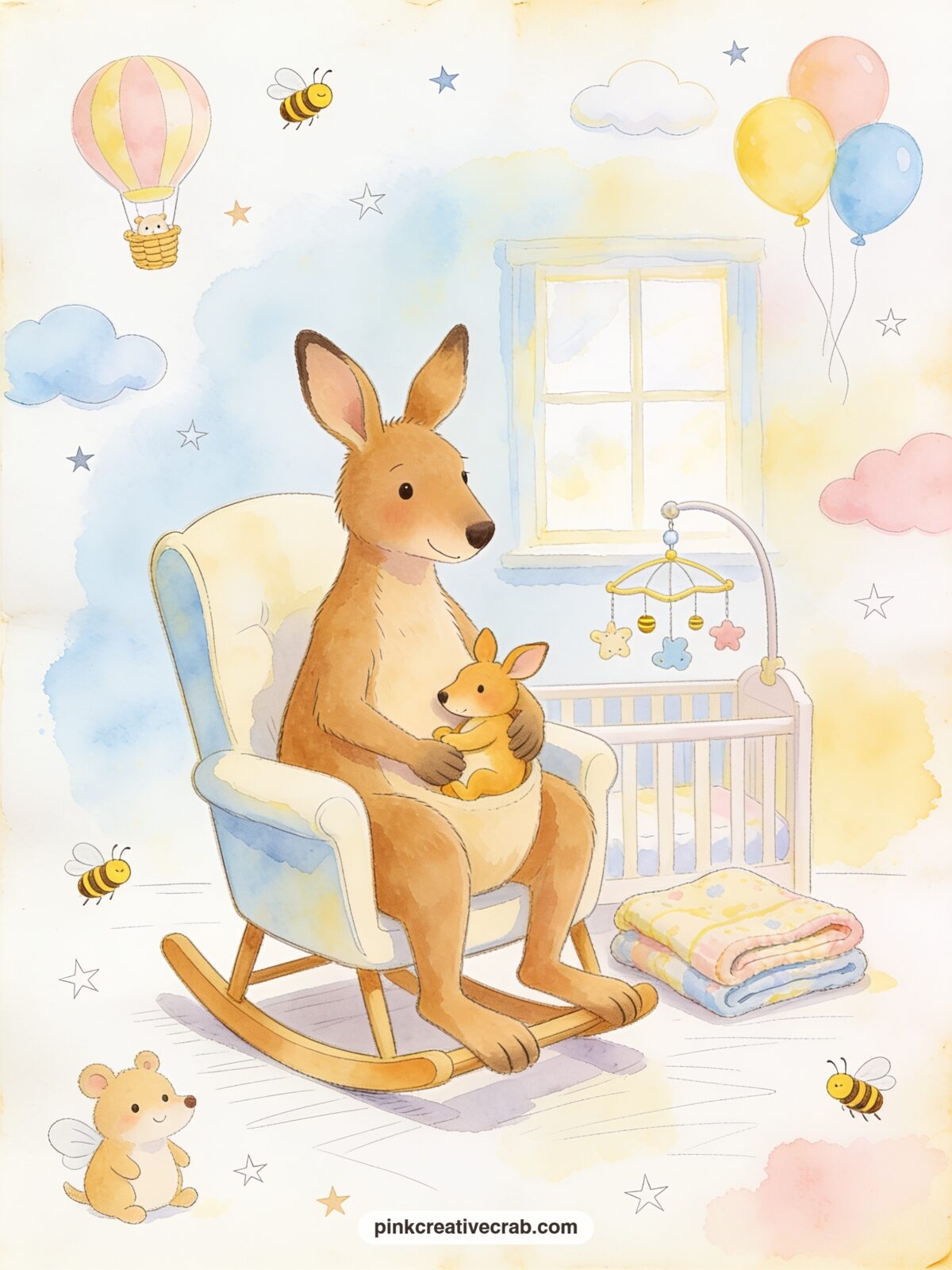 Kanga Rocking Baby Roo printable page — Write the baby's weight and the date of a quiet bedtime routine along the bottom border, since this gentle rocking