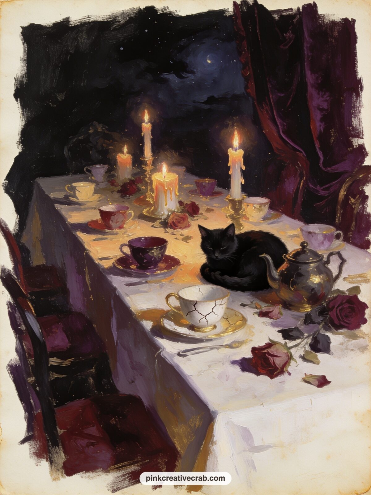 Midnight Tea Party By Candlelight printable page — Tuck a real recipe card behind this page, something sweet and slightly strange like black rose tea or spiced