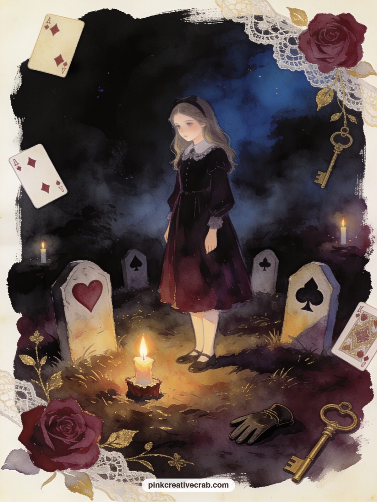 Alice Beside The Card Soldiers' Graves printable page — This one asks a quiet question worth answering in the margin: what did Alice leave behind when she fell
