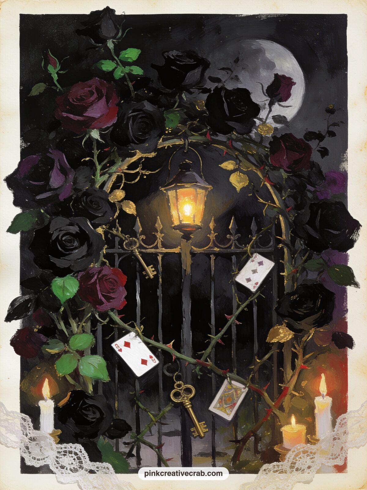Thorned Rose Garden At Midnight printable page — This page suits a gift journal for the reader who always chooses the darker fairy tale over the gentle one