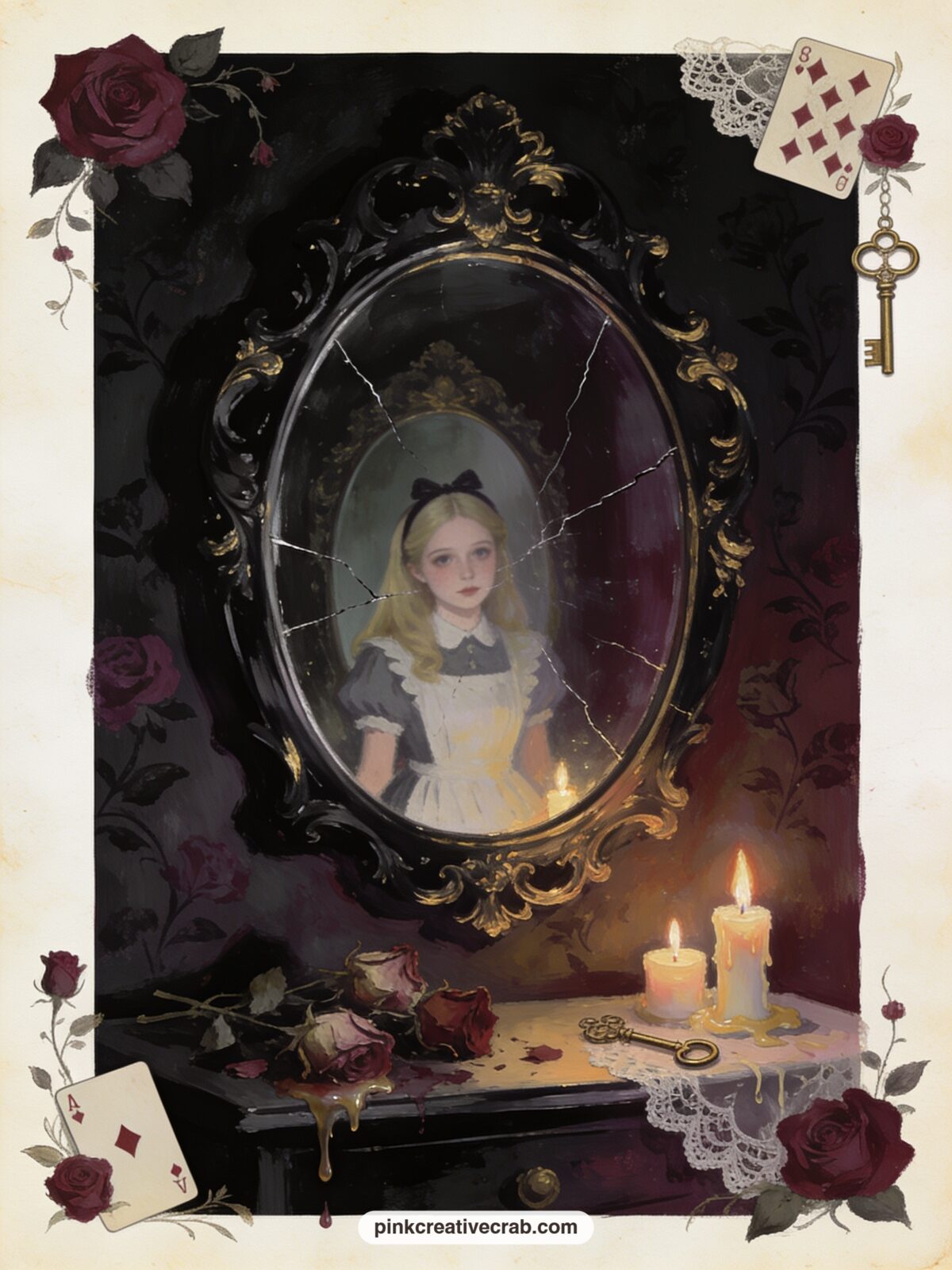 The Looking Glass At Midnight printable page — Fold this page in half down the center before gluing only the back edge, so the cracked mirror opens like a