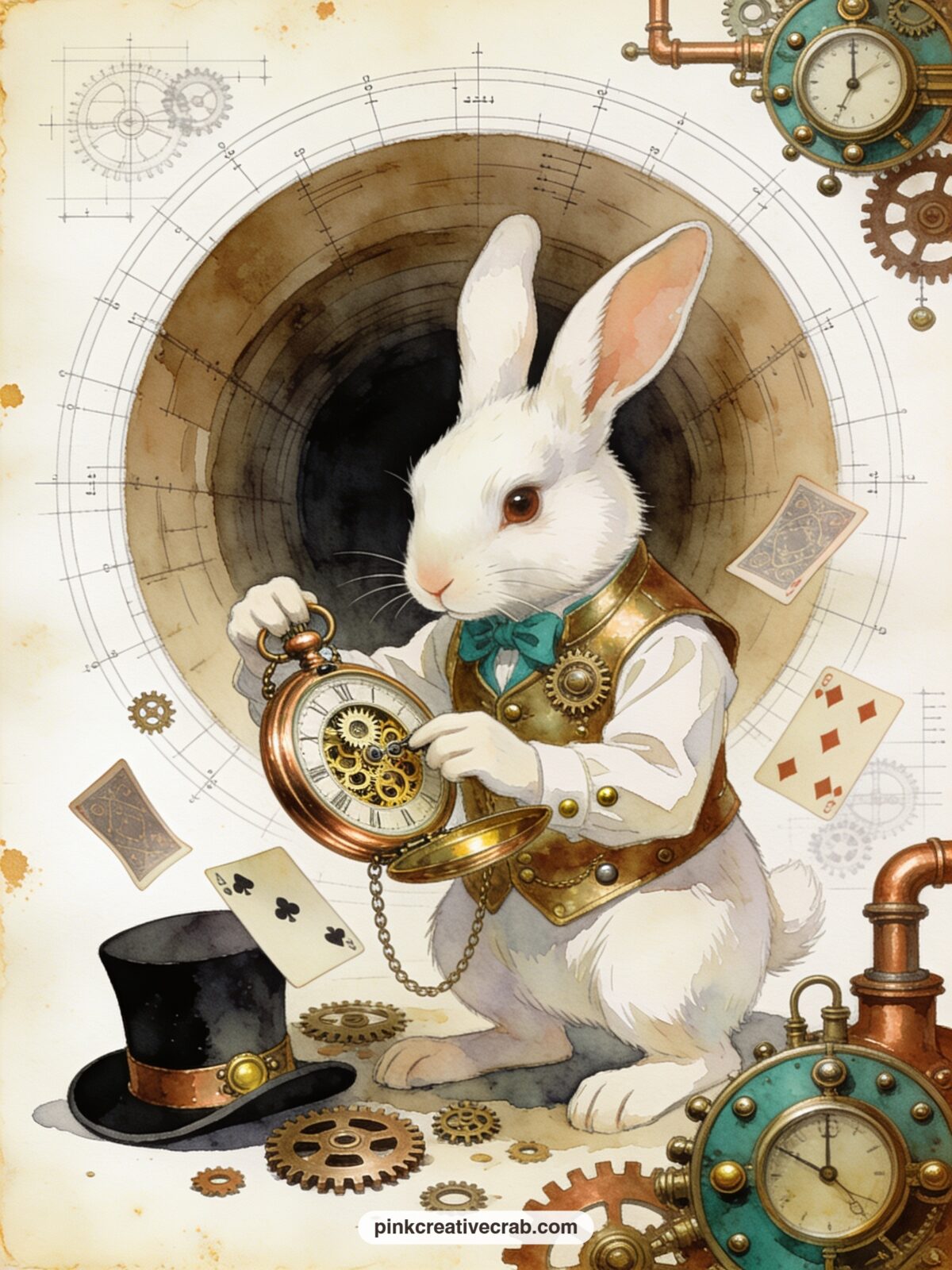 White Rabbit and the Giant Watch printable page — Glue a small cut-out ticket stub or a scrap printed with a clock face onto the corner here, as if it fell