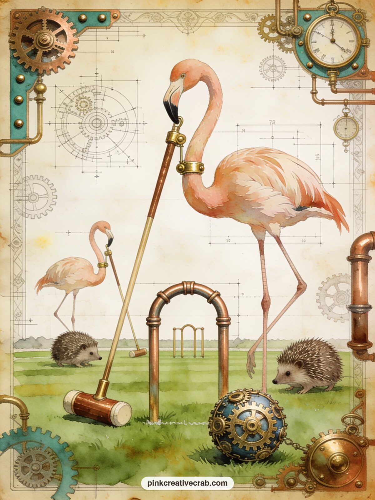 Flamingo Croquet With Brass Mallets printable page — A short list fits well in the margin here: three rules for a made-up game, written as if copied from the