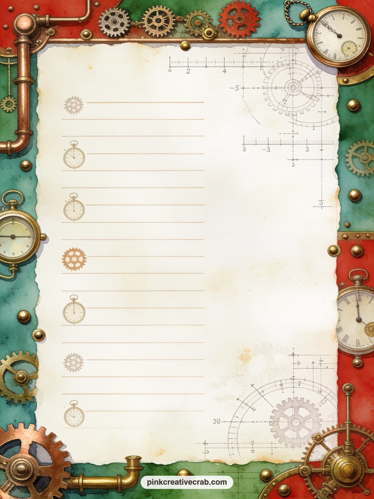 Alice's Adventures Lined Page printable page — Use the ruled lines here for a short account of a day spent making this journal, a packing list for a tea party