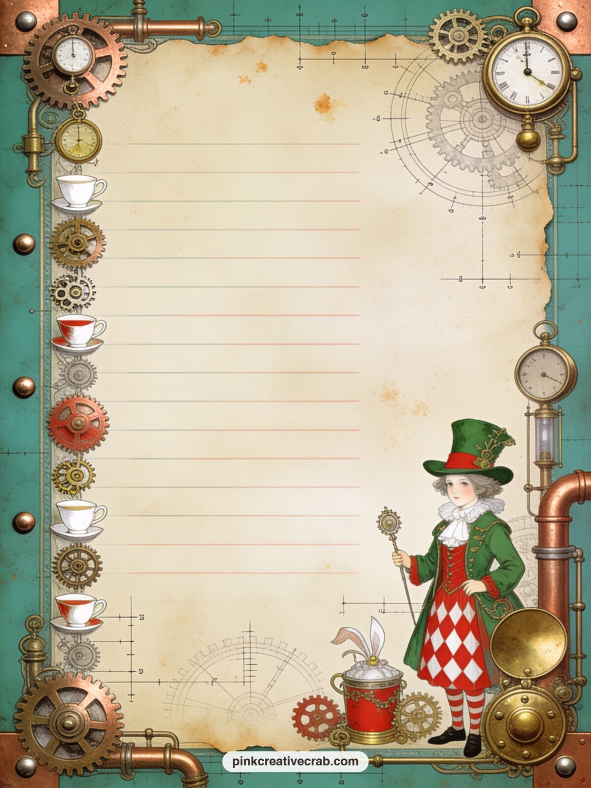 Tea Party Guest List Lined Page printable page — Write an actual guest list here, a tea party menu, or a short note to whoever ends up reading this journal one