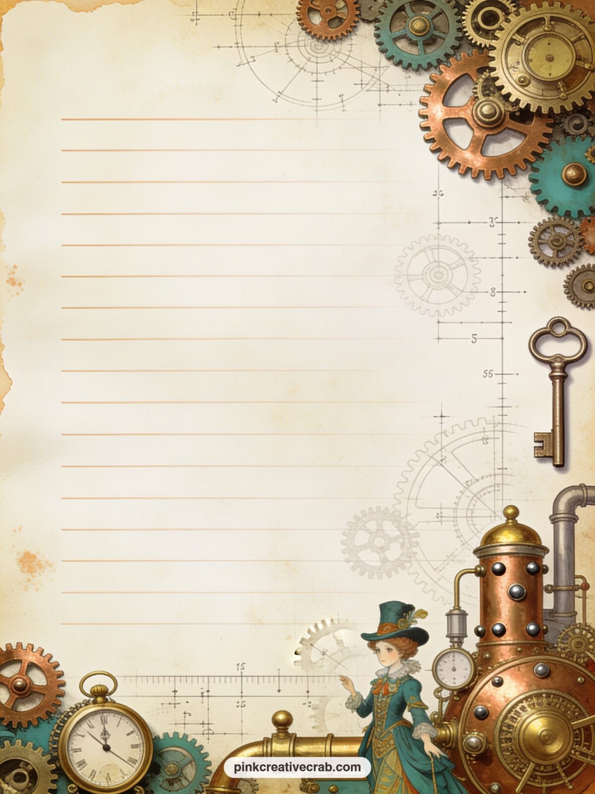 Clockwork Wonderland Letter Page printable page — Good for a letter to next year, a wish list of Wonderland scenes you would still like to paint, or a short