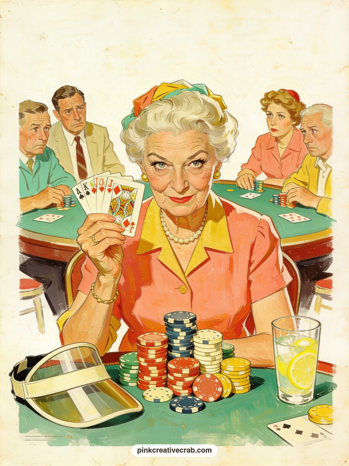 Granny Hustling At Poker Night printable page — Tuck a real card from a deck of playing cards onto this page, or simply list the names of her poker buddies