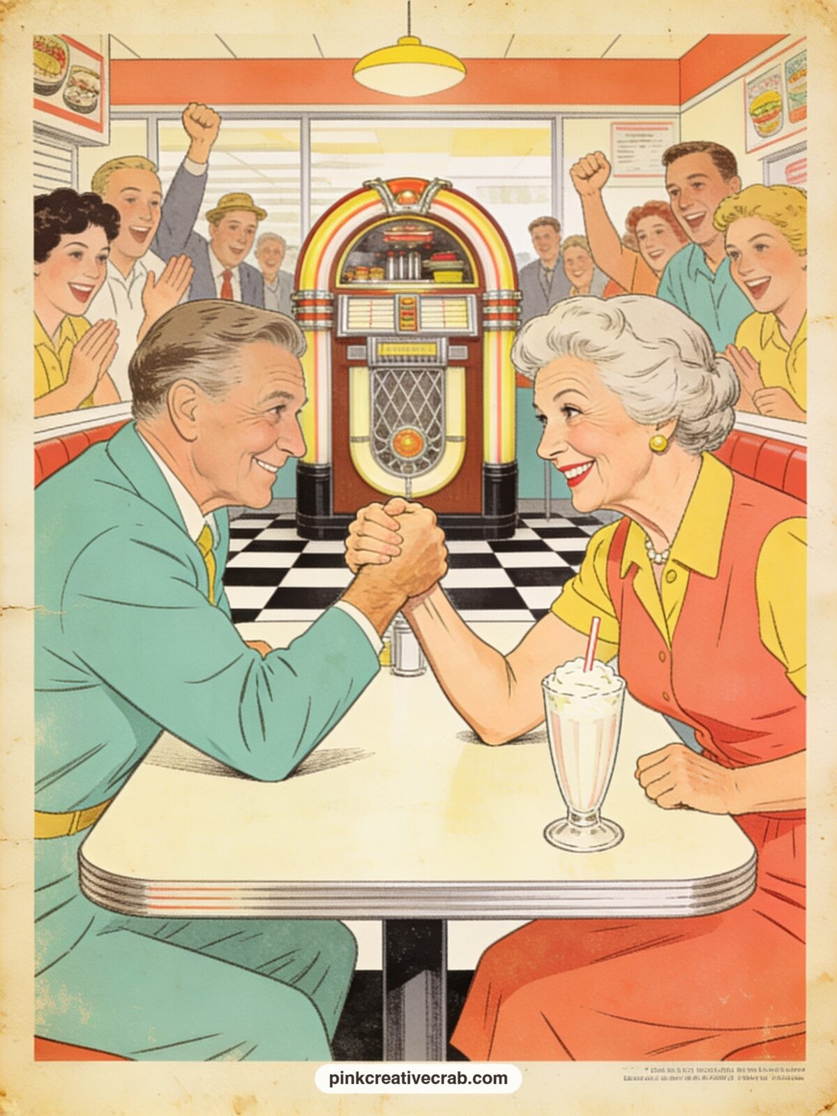 Granny Arm Wrestling At The Diner printable page — Who is this for. Crazy old ladies funny